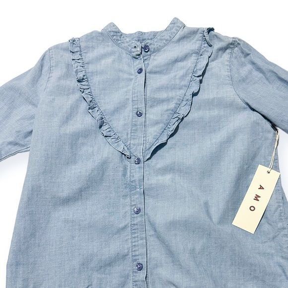 AMO AMO Cooper Ruffled Chambray Shirt, Chambray, Size M, NWT, Size M / US 6-8 / IT 42-44 - 5 Thumbnail