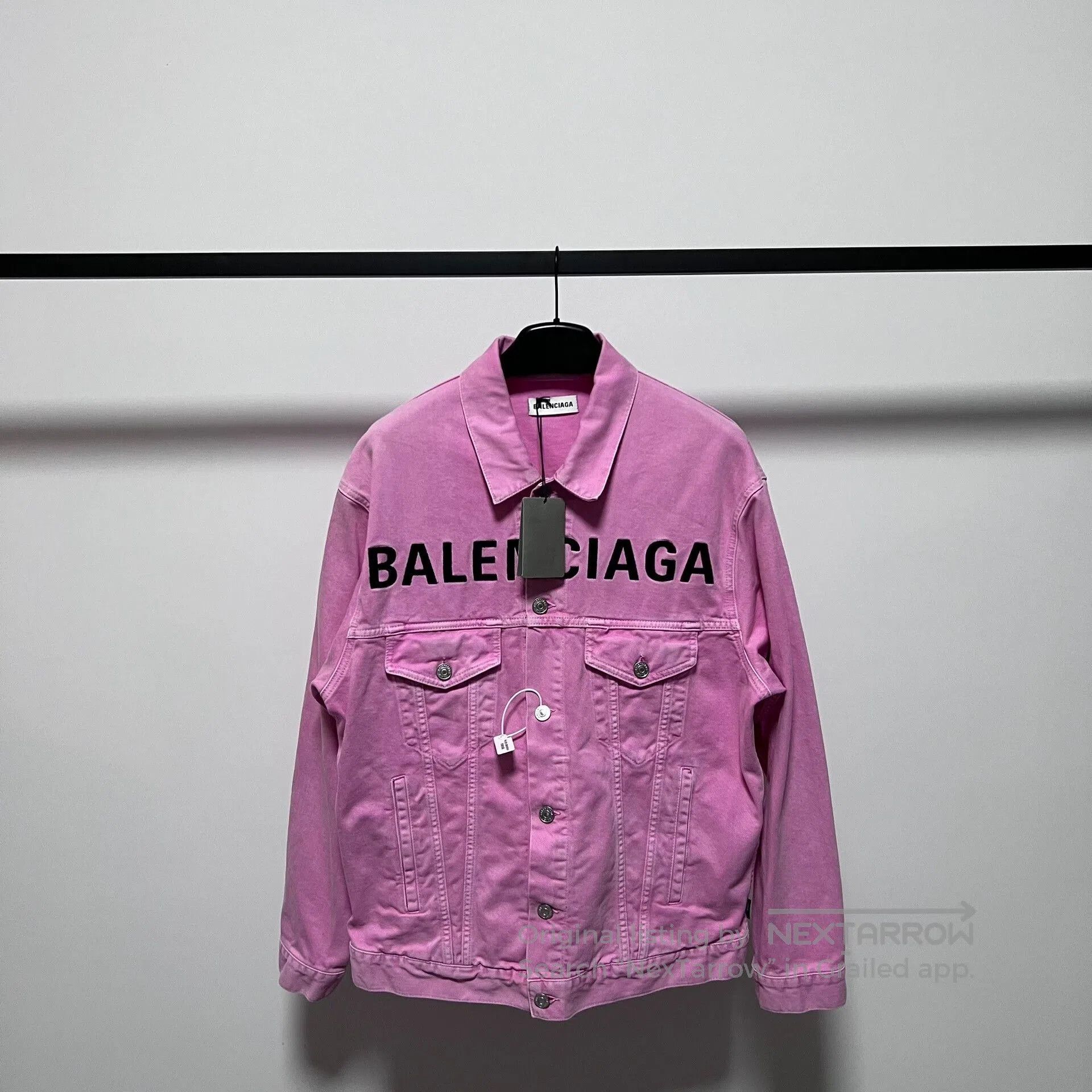 pink balenciaga logo denim jacket size 36.