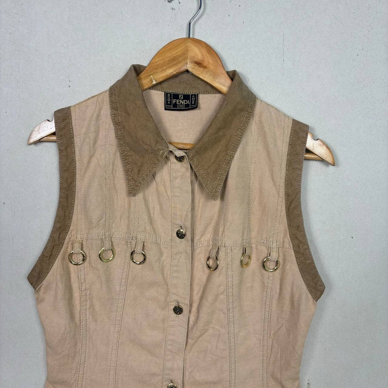 Fendi Vintage 90s Fendi Jeans Beige Safari Vest Gold Rings IT 42 Size M / US 6-8 / IT 42-44 - 3 Thumbnail