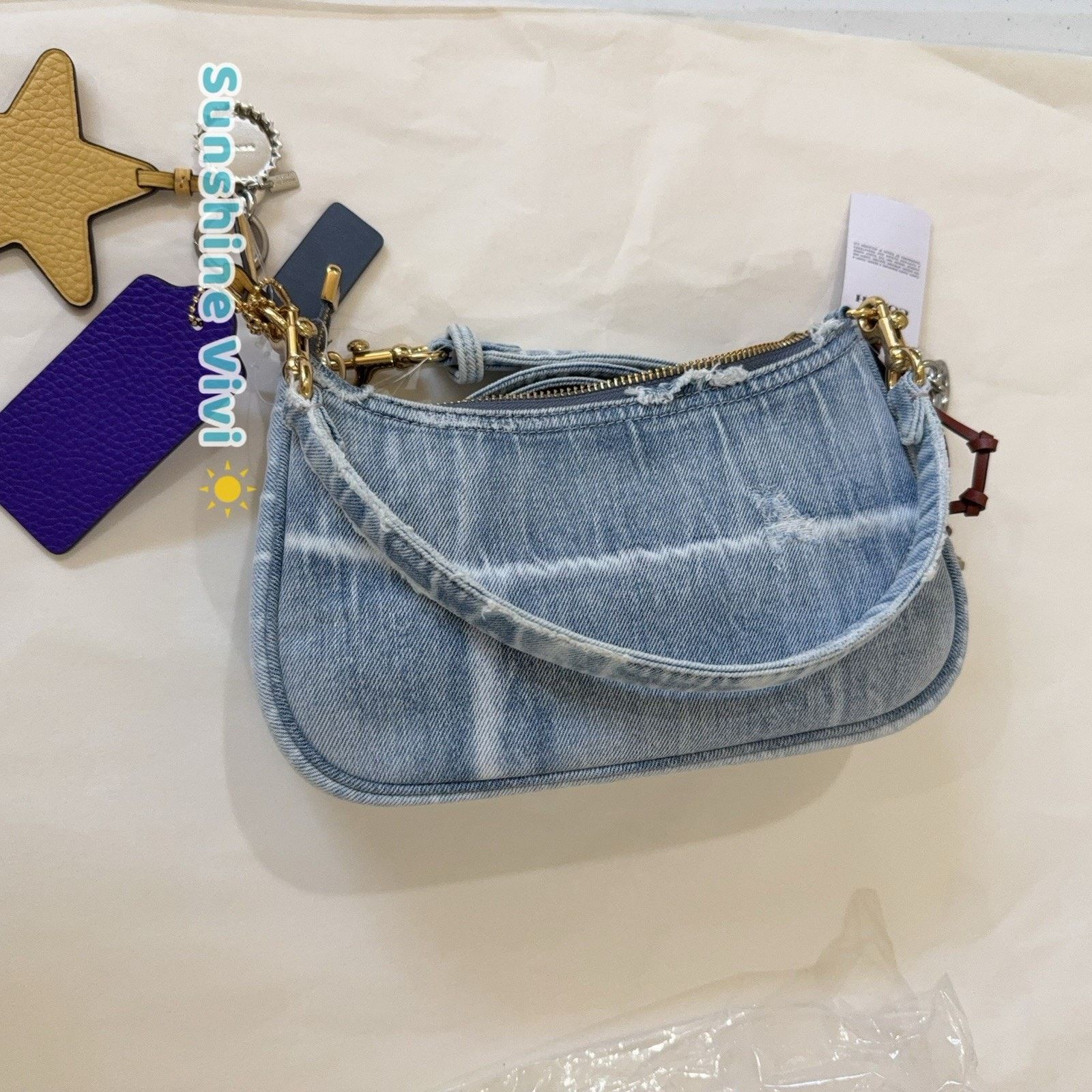 Coach NWT COACH CDY76 Teri Shoulder Bag Loved Denim Charms Size ONE SIZE - 11 Thumbnail