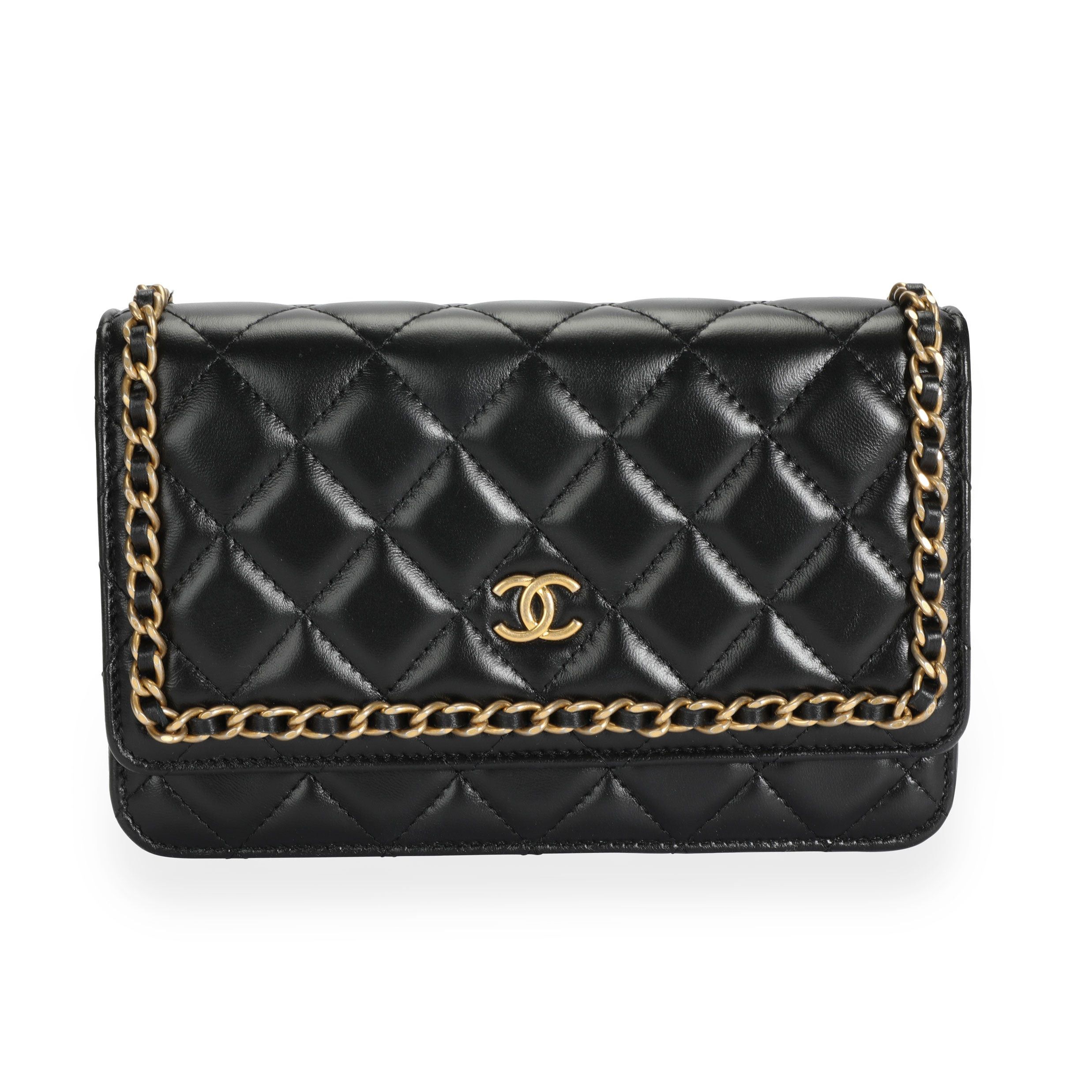 image of Chanel Black Lambskin Quilted Wallet On Chain, Women's