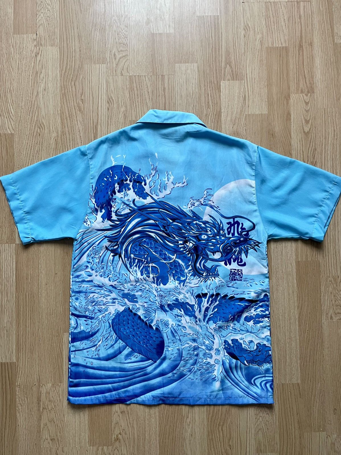 image of Japanese Dragon Hawaiian Shirt in Blue, Men's (Size Medium)