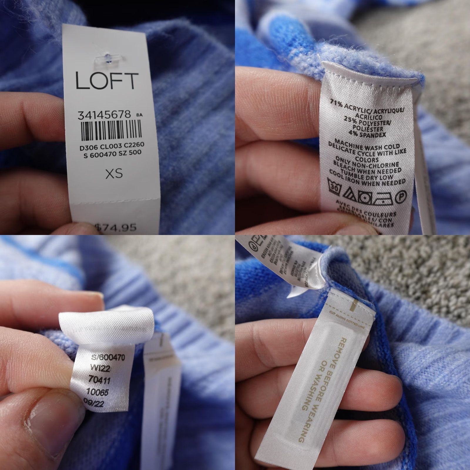 Loft LOFT Sweater Womens XS Blue Knit Pullover Turtleneck Long Sleeve Striped Raglan Stretch Winter - Womens XS Blue Sweater Size XS / US 0-2 / IT 36-38 - 8 Thumbnail