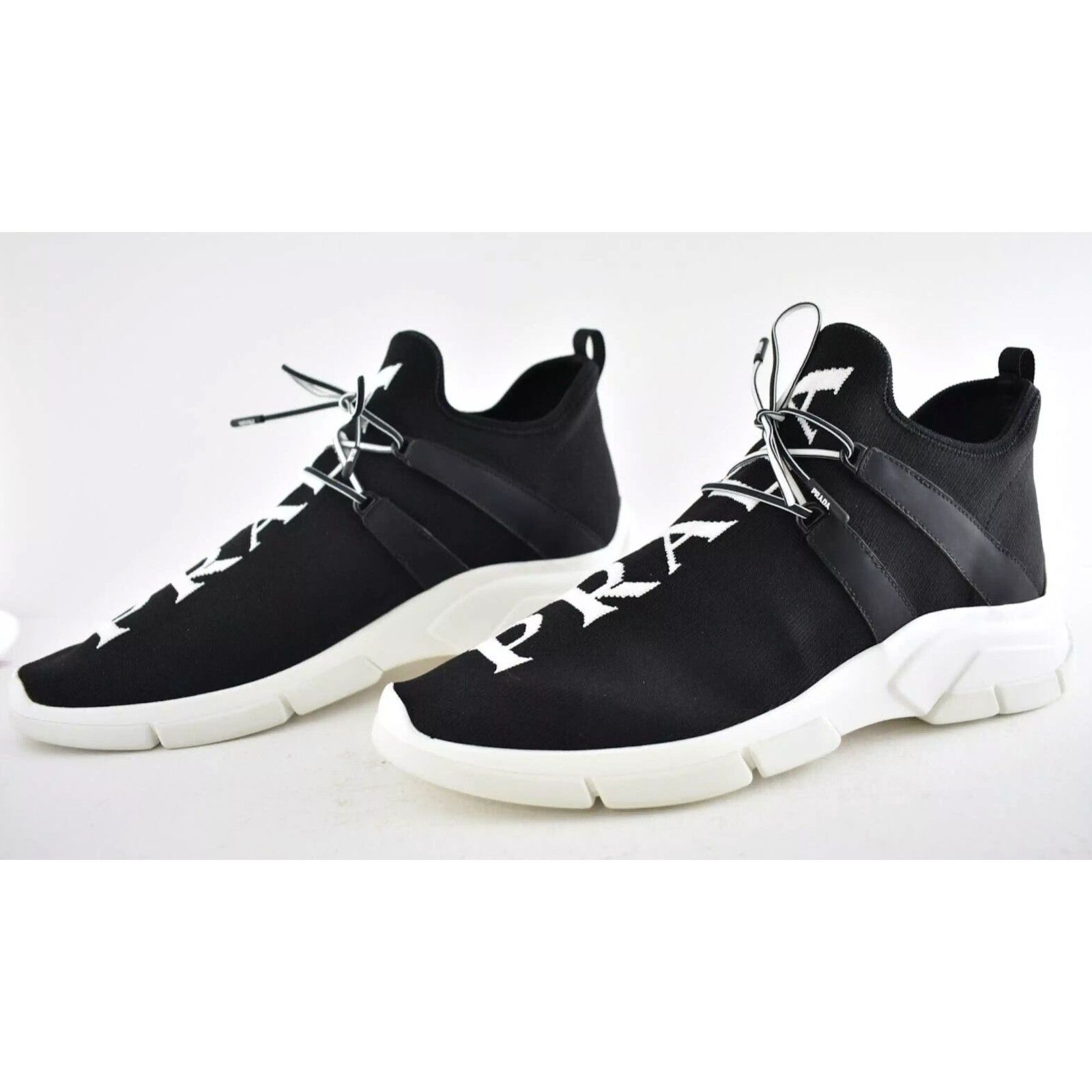 Prada Prada Mens XY Logo Sock Black White Knit Flat Trainer Size US 13 / EU 46 - 10 Thumbnail