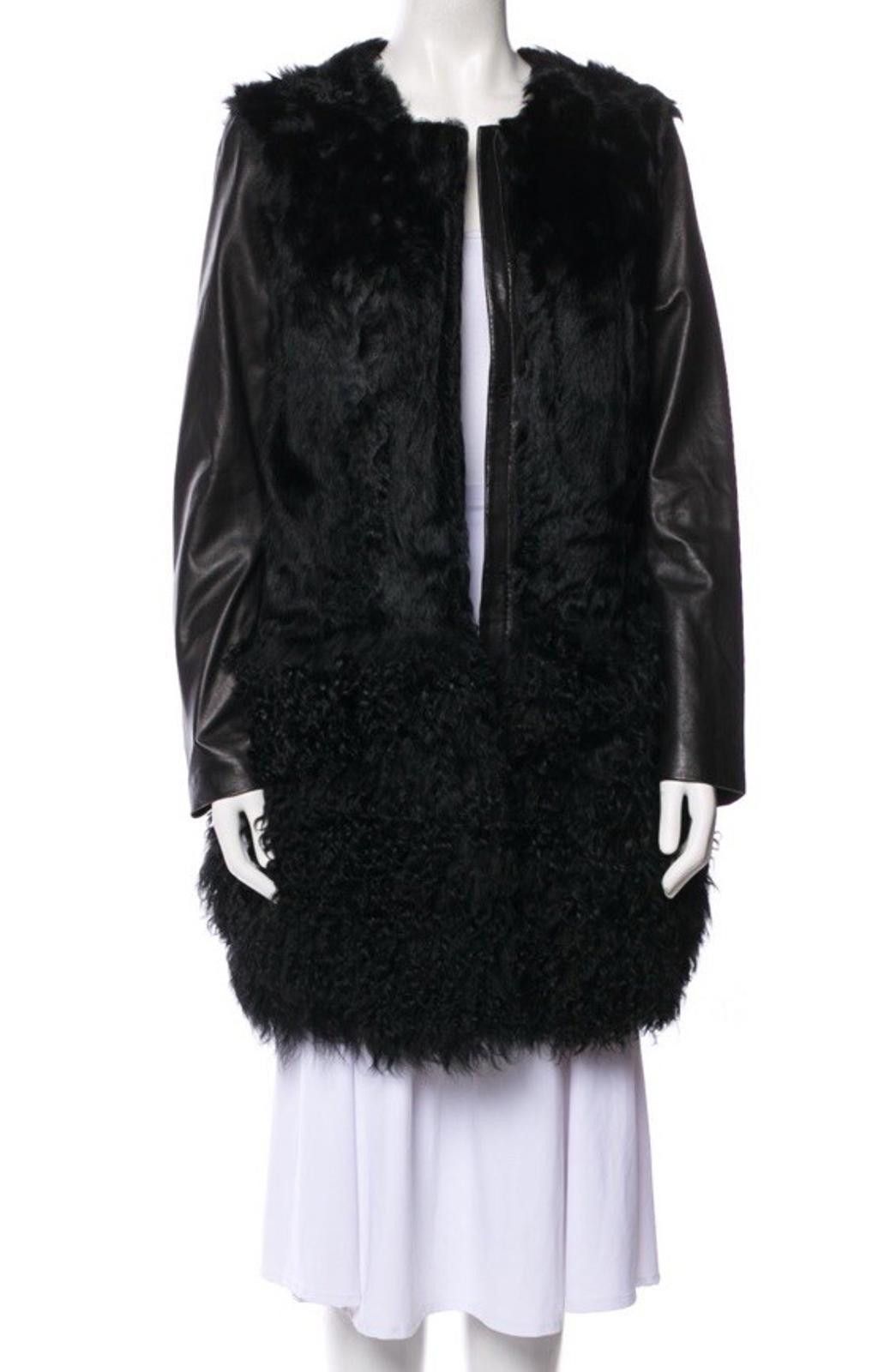Majestic Maje Genuine Leather Genuine Fur Black Warm Coat Sz 38/S Size S / US 4 / IT 40 - 1 Thumbnail