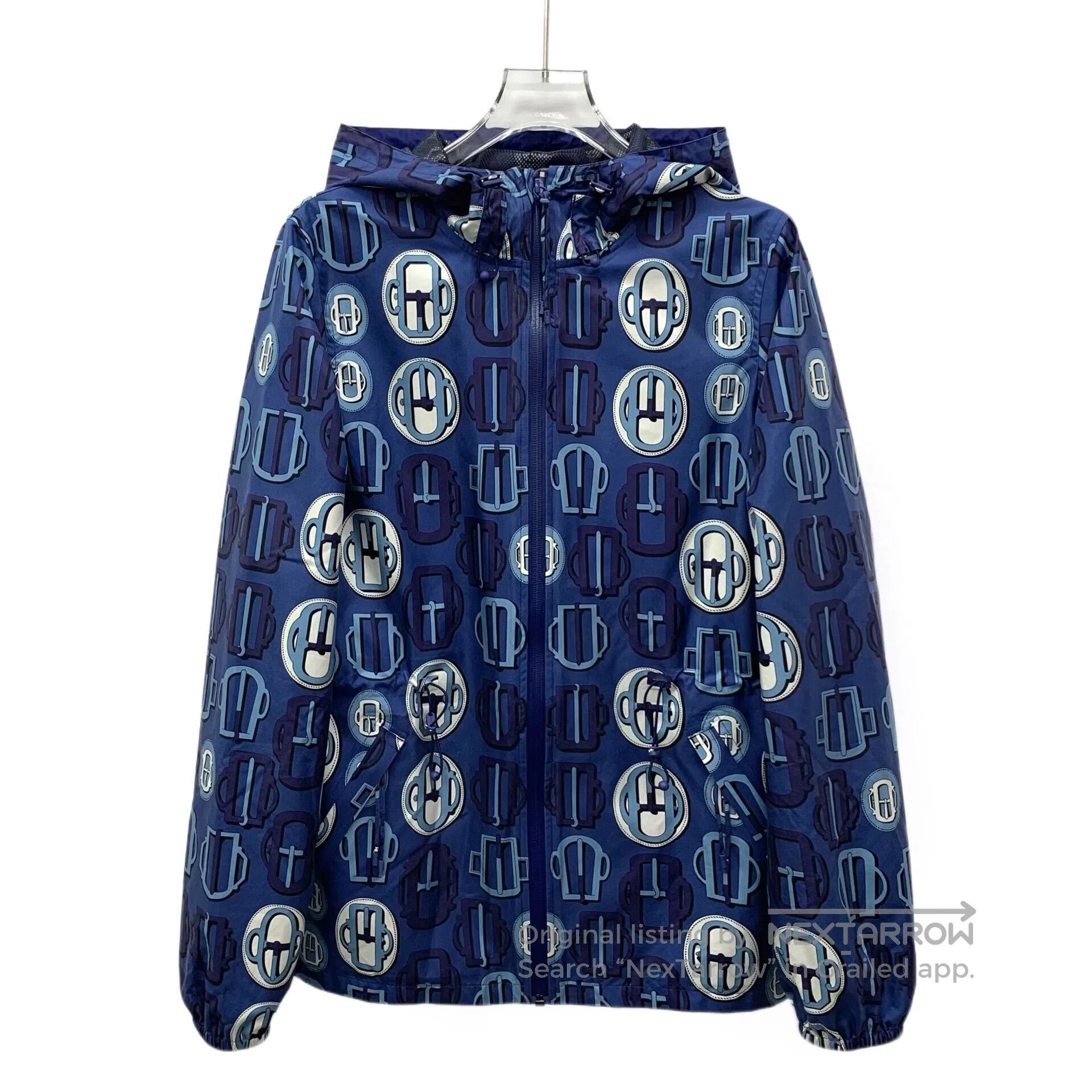 Hermes Hermes Dark Blue Monogram Printed Silk-cotton Hooded Zippe Size XXS / US 00 / IT 34 - 1 Thumbnail