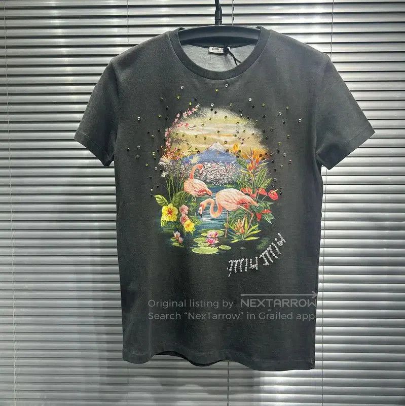 Miu Miu Miu Miu Gray Cotton Embroidered Short Sleeve Tee . Size XS / US 0-2 / IT 36-38 - 1 Thumbnail