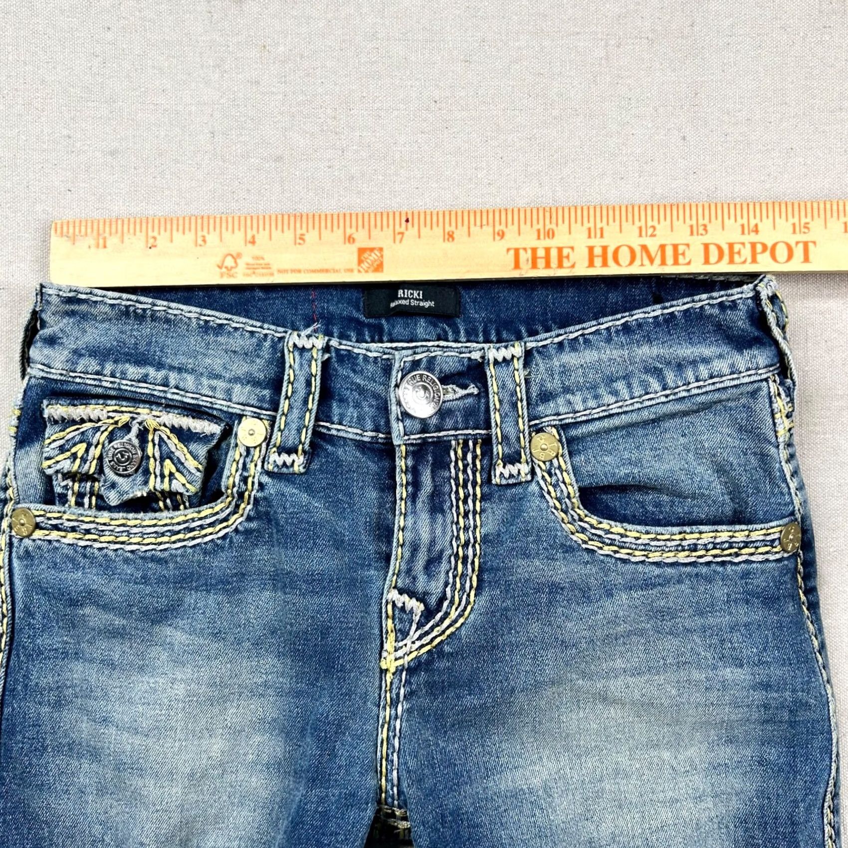 True Religion VINTAGE True Religion Jeans Womens 24 Ricki Relaxed Straight Contrast Stitch Western Jeans Size 42" / US 20 - 7 Thumbnail
