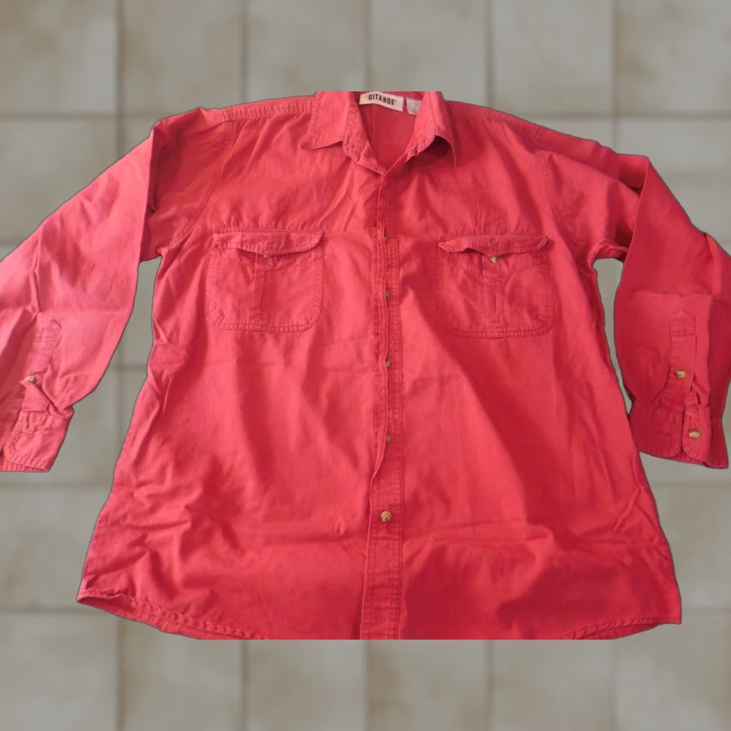 Vintage VINTAGE Gitano Mens Shirt LT red Button-Up casual pockets Slim long sleeve Button-Down Collar Shirts Mens Size US L / EU 52-54 / 3 - 1 Thumbnail