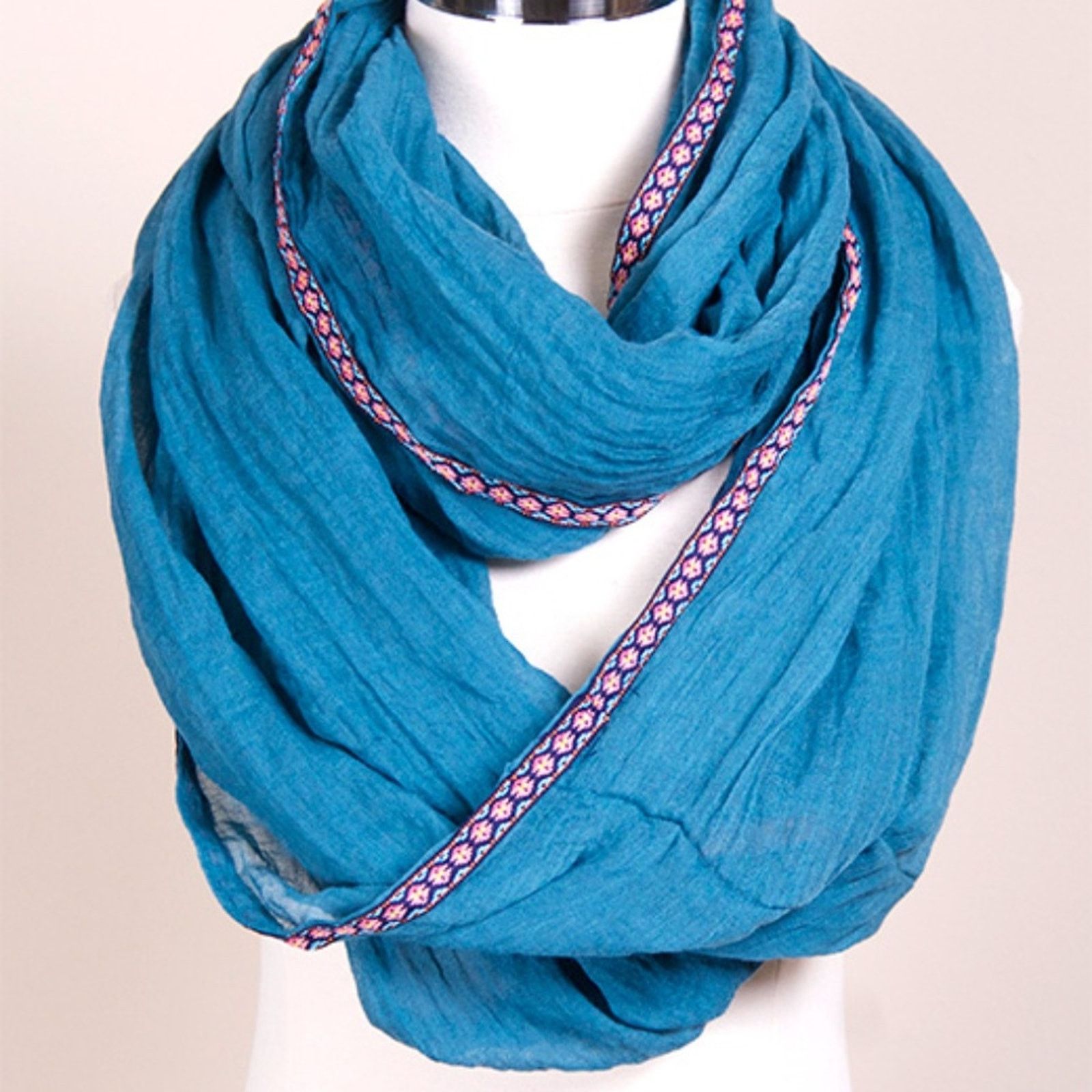 Other NEW NWT Solid Teal Black Pink Aztec Trim Cowl Infinity Scarf Size ONE SIZE - 2 Thumbnail