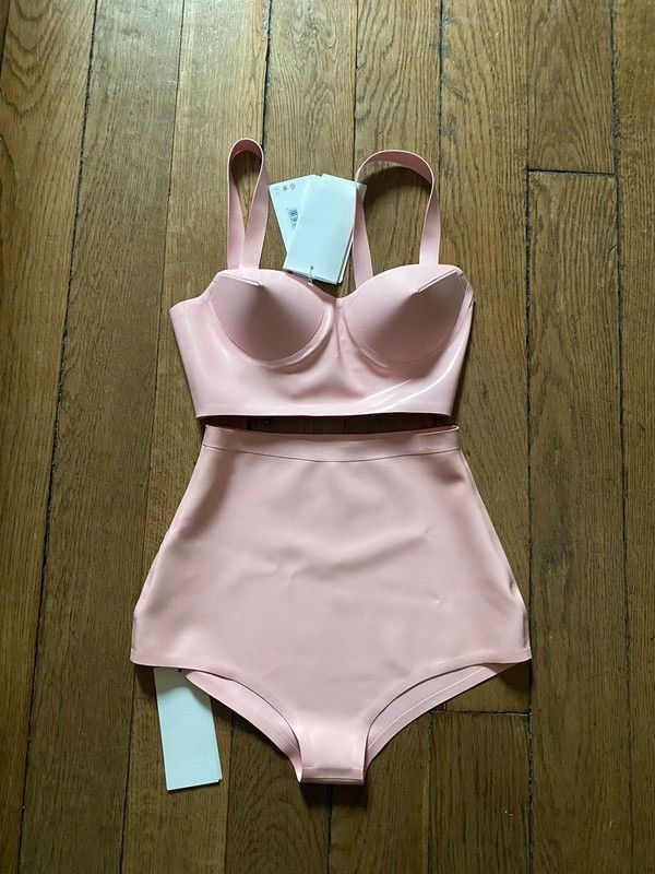 image of 2023 Maison Margiela Latex Set Top Bottoms Pink Bustier, Women's (Size Small)