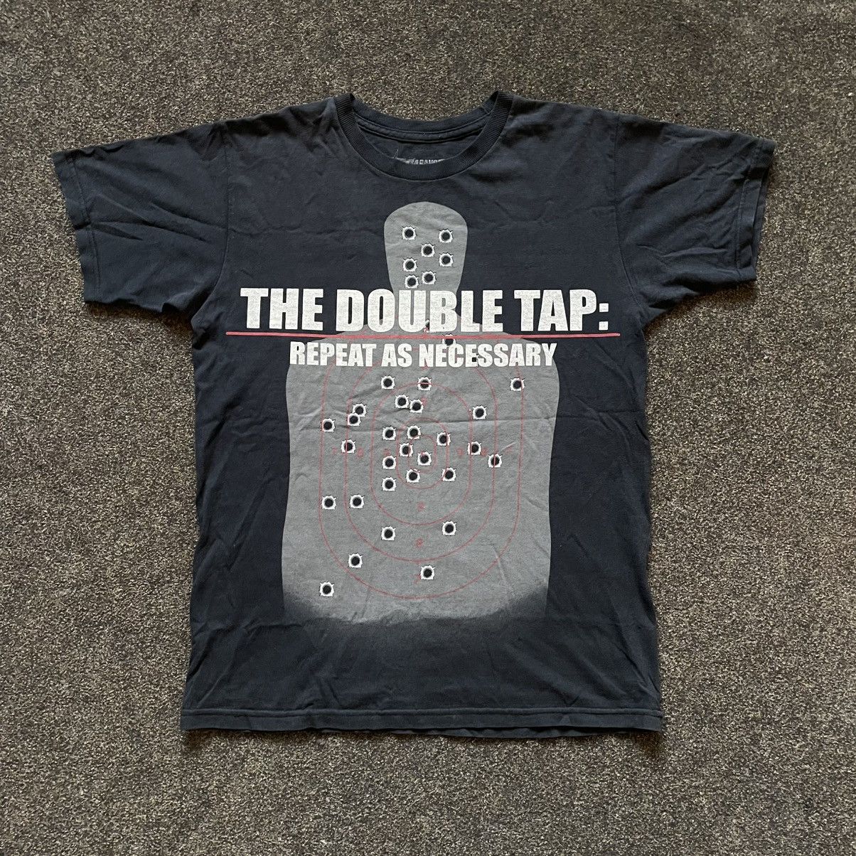 Vintage Y2K Graphic Tee Double Tap Humor Faded Black Indie S