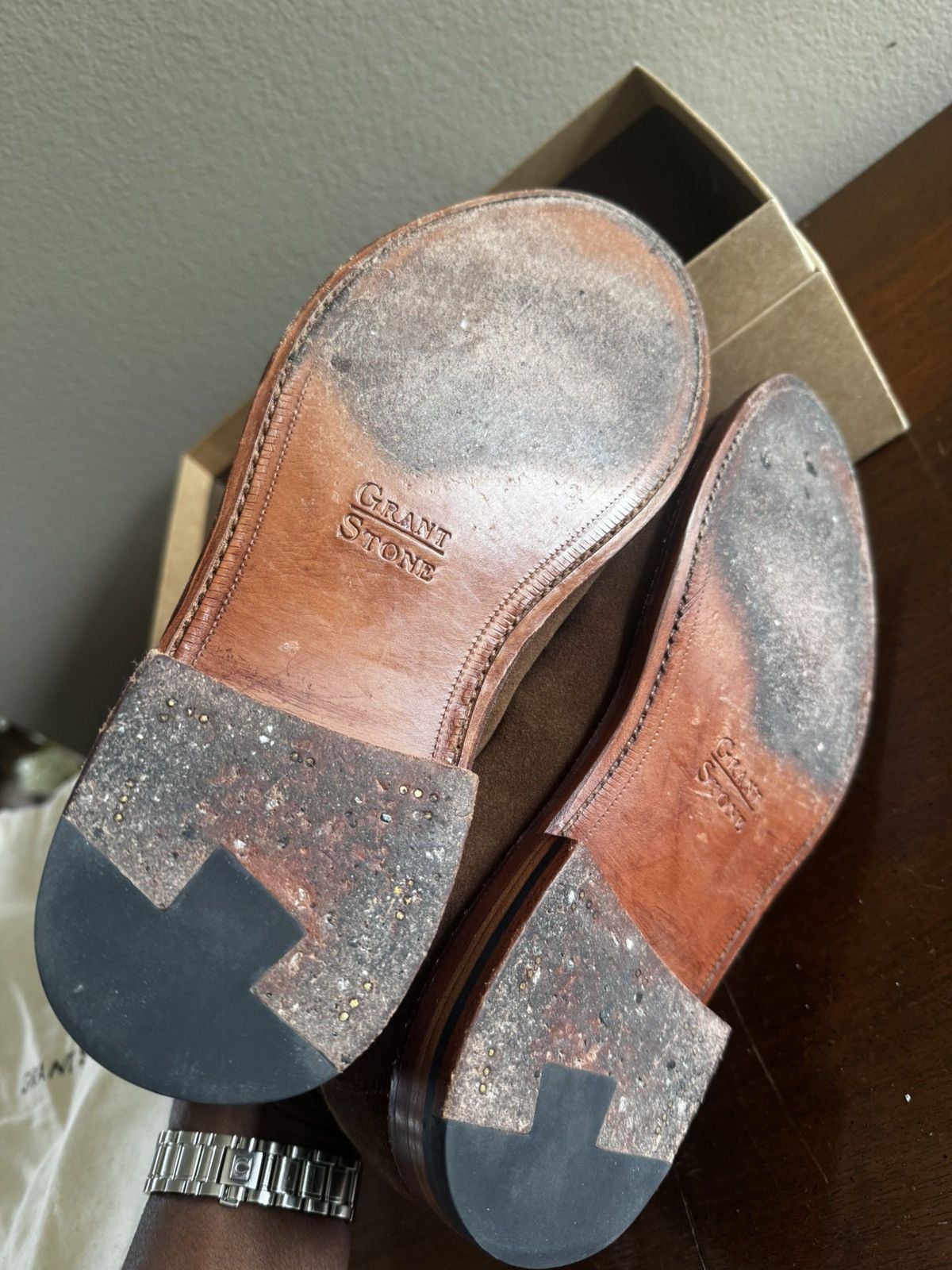Grant Stone Traveler Penny Loafer Bourbon Suede 8.5us Eee in Beige, Men's — image 5 of 6