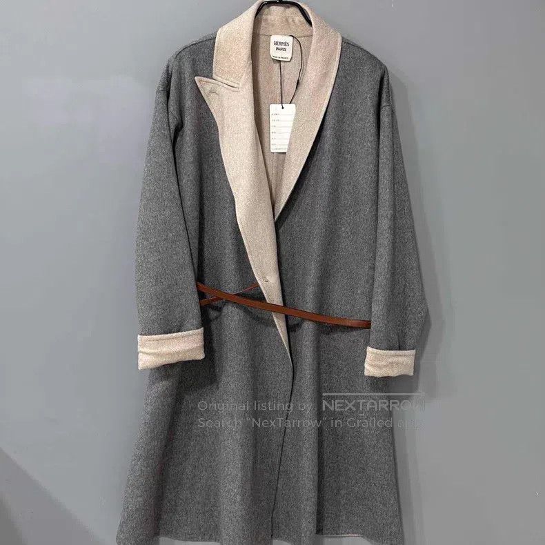 Hermes Hermes Grey Lapel Long Cashmere Overcoat Size XS / US 0-2 / IT 36-38 - 1 Thumbnail