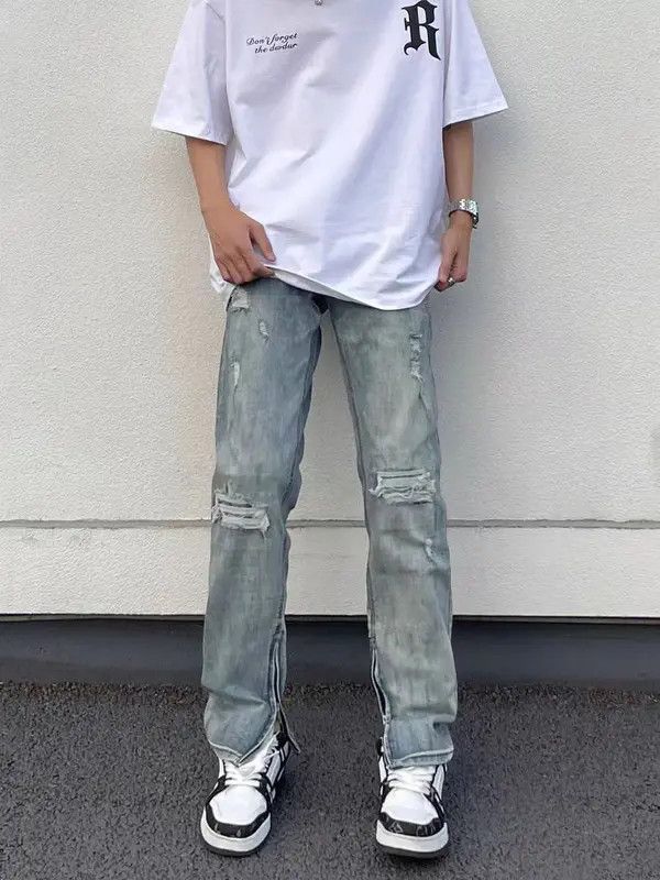 VIBE High Street Vintage Washed Ripped Micro Flare Jeans Size US 34 / EU 50 - 2 Thumbnail