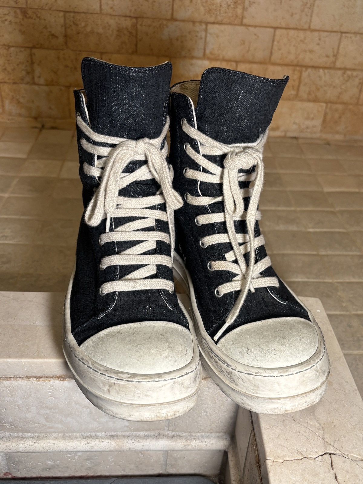 Rick Owens Rick Owens DRKSHDW Waxed Denim High Top Ramones Size US 7 / EU 40 - 2 Thumbnail