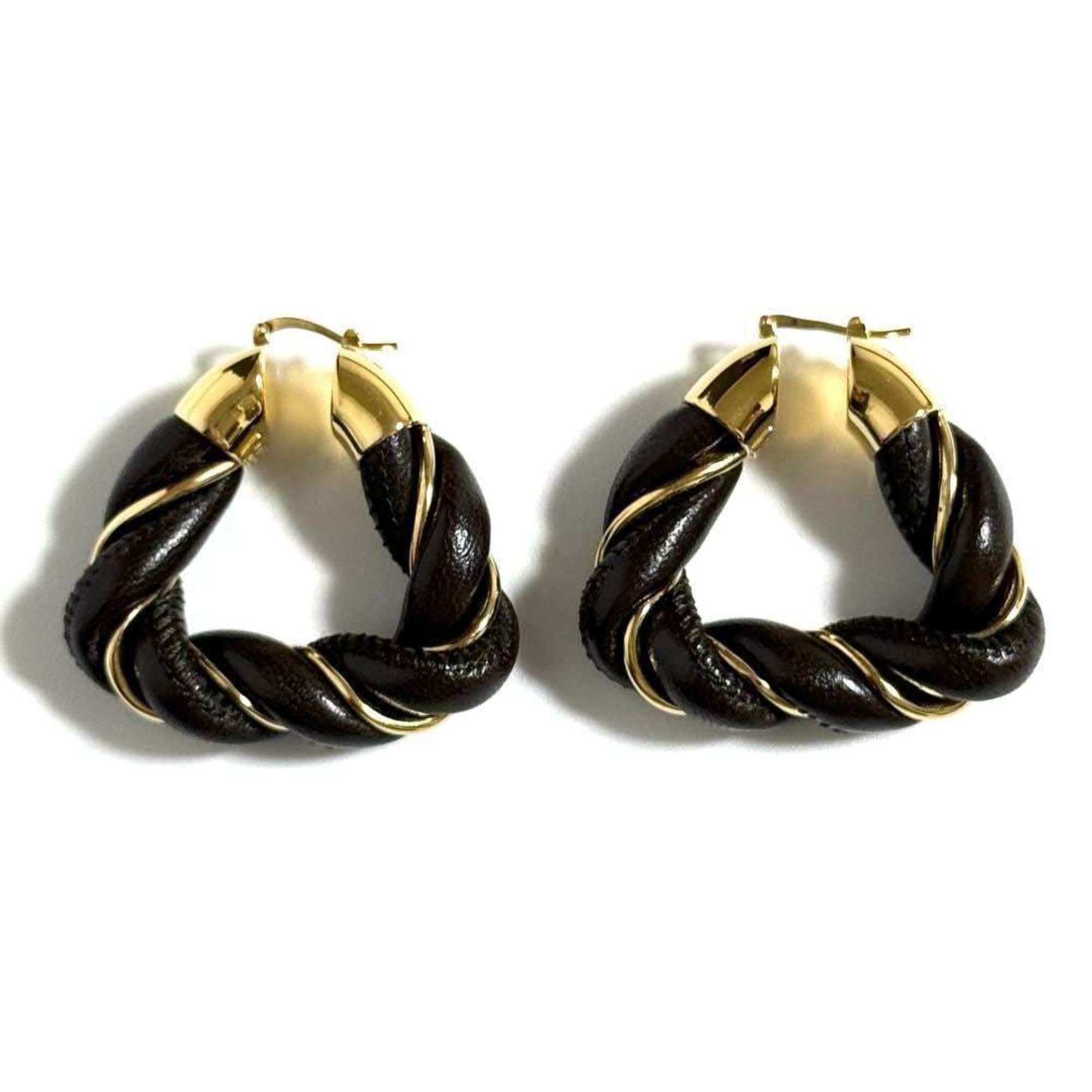 Bottega Veneta BOTTEGA VENETA Women's Hoop Triangle Twist Earrings in 925 Silver and Leather Size ONE SIZE - 1 Thumbnail