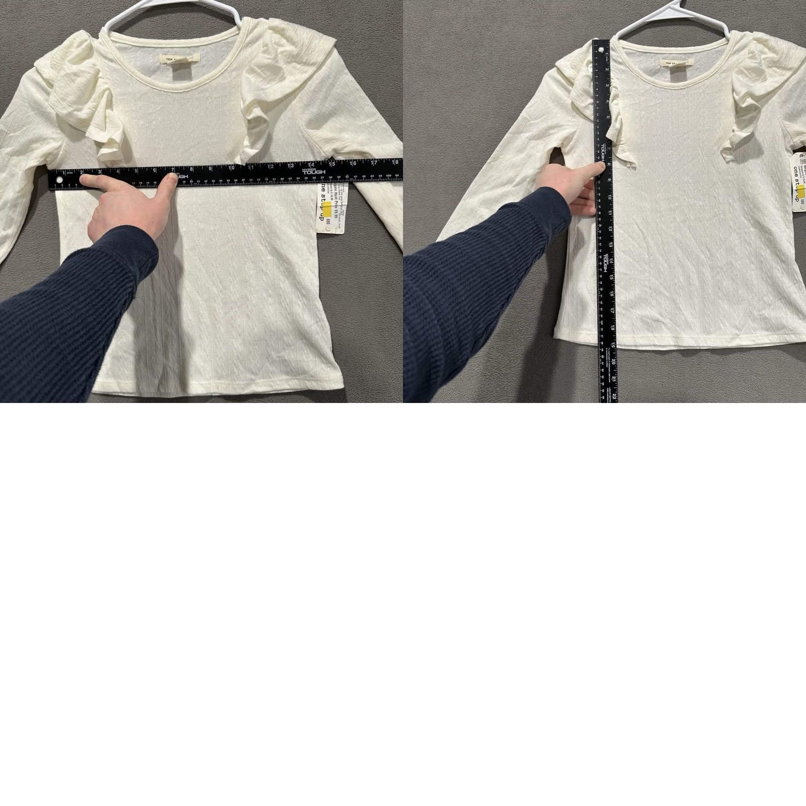Vintage One Step Up Top Shirt Womens M Off-White Ivory Ruffle Sleeve Stretch Patterned NWT Size M / US 6-8 / IT 42-44 - 8 Thumbnail
