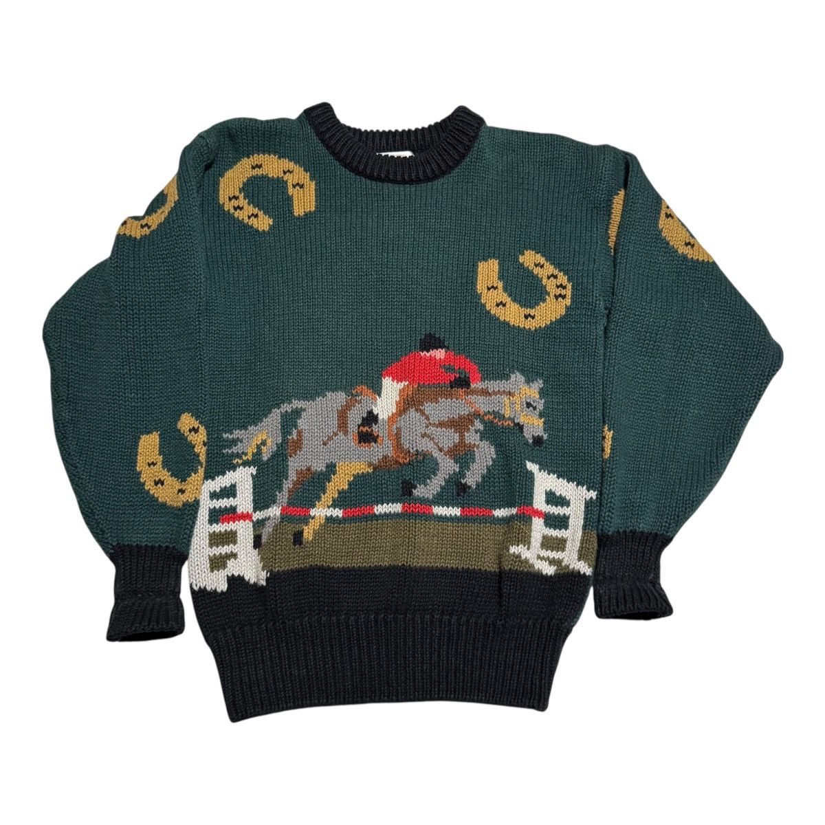 Vintage Equestrian Horseshoe Horse Sweater Women's S FLAWS
