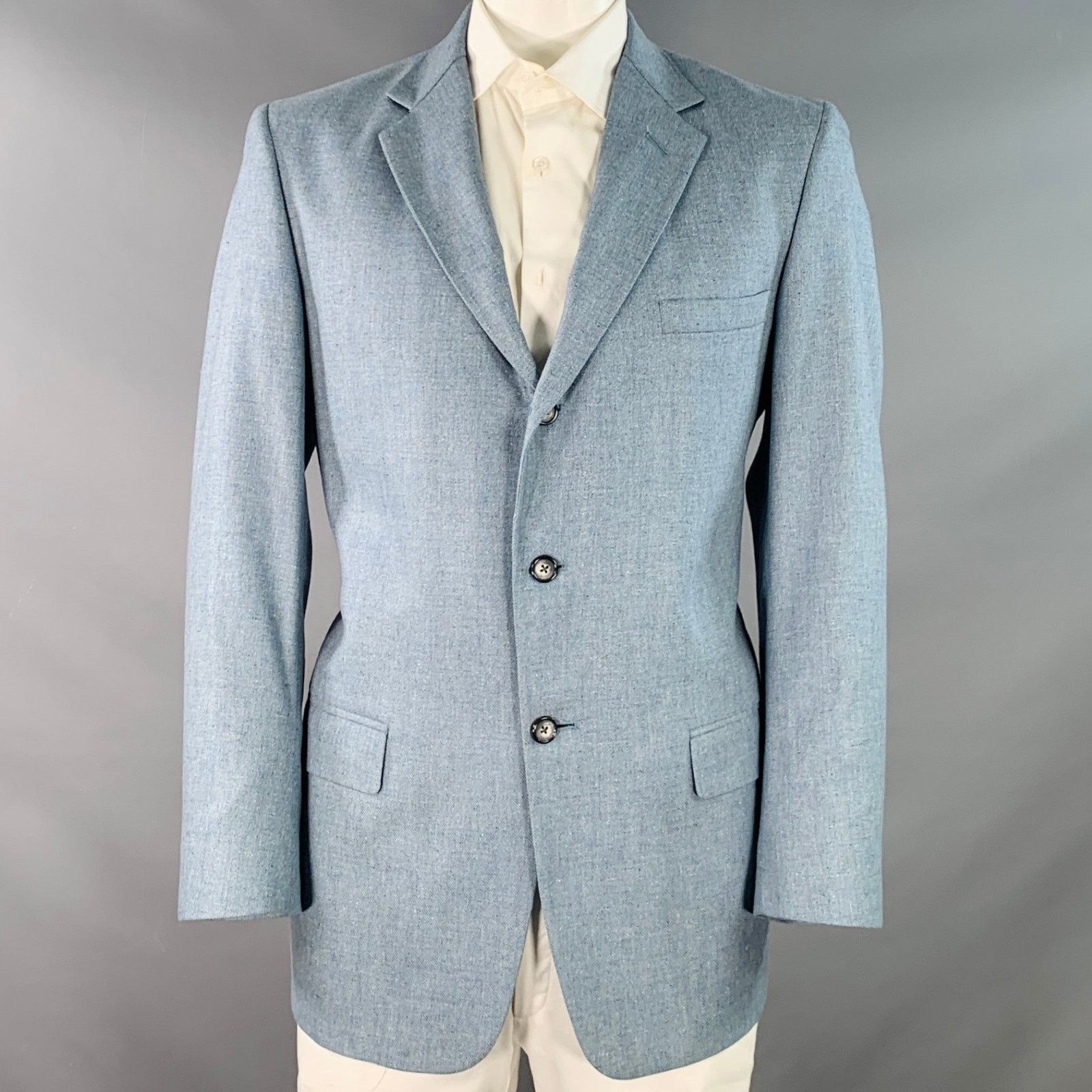 Other Size 42 Long Blue Cream Textured Single breasted Sport Coat Size 42L - 1 Thumbnail