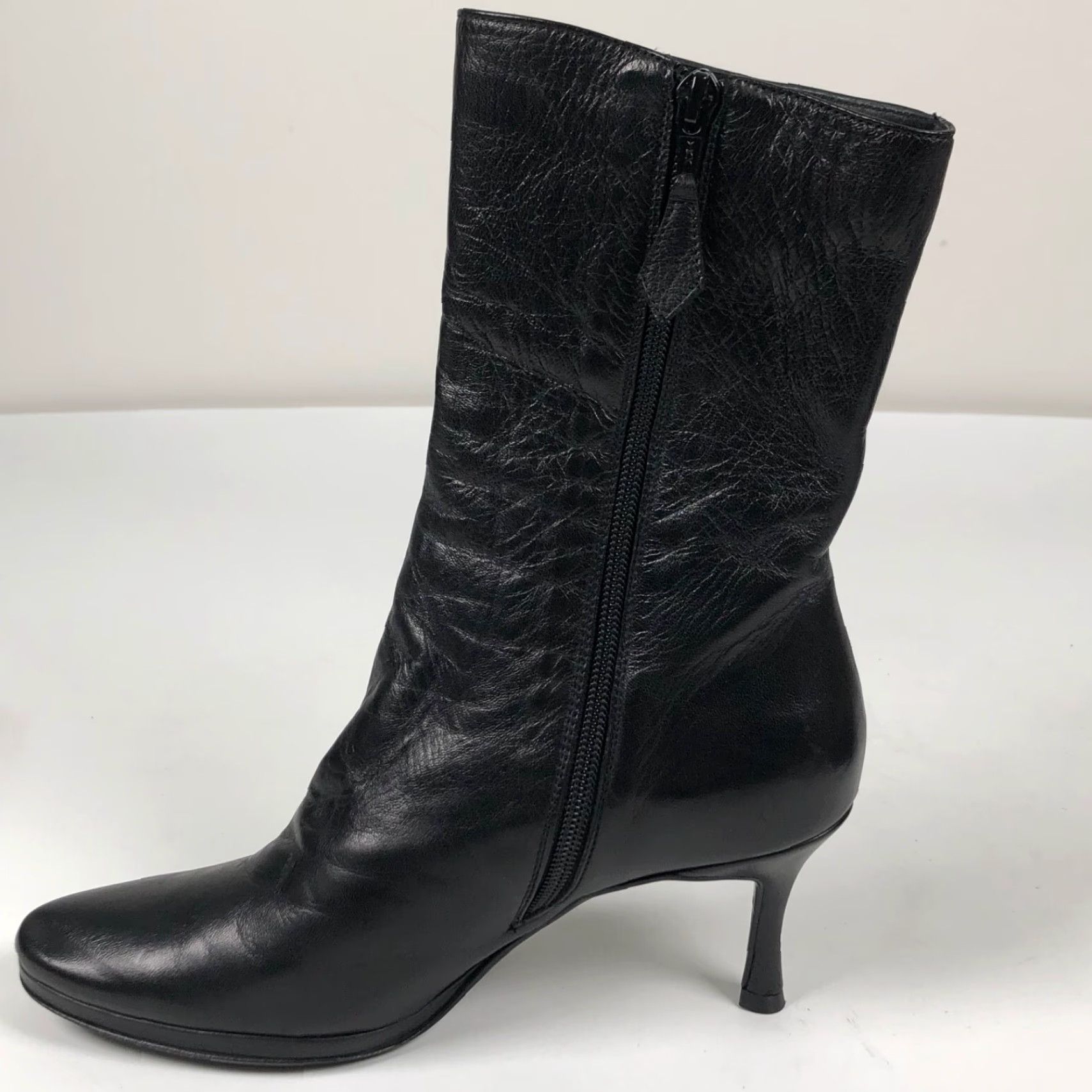 Vintage Botticelli Womens Boots Mid Calf Leather Zip Stiletto Heel 2-2.9in Black Solid M Calf Womens 7 Bootie Size US 7 / IT 37 - 7 Thumbnail