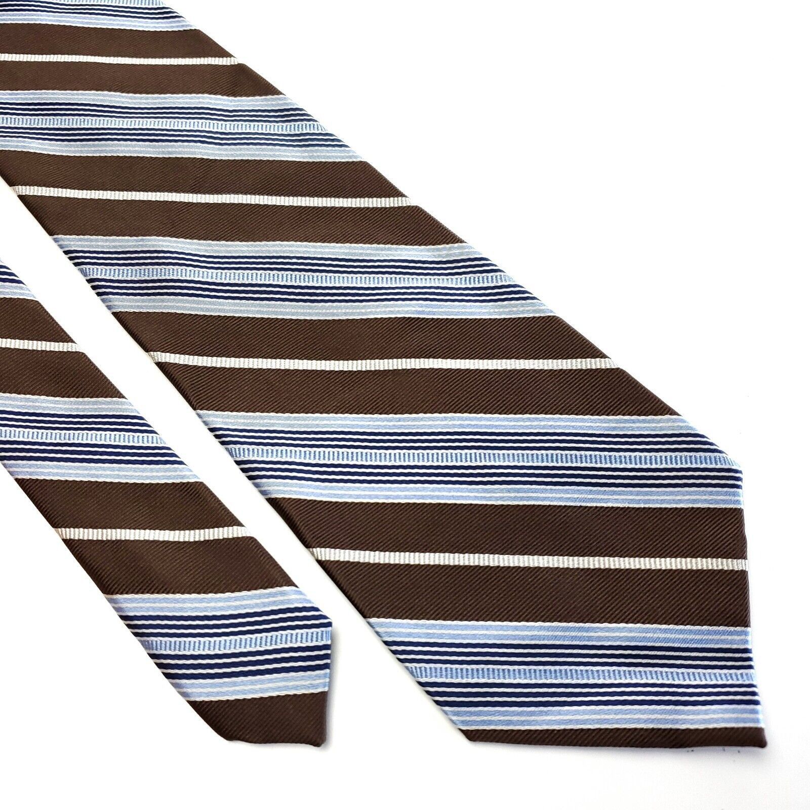 Izod Izod Woven Brown Blue Striped Wide Silk Tie Size ONE SIZE - 1 Thumbnail