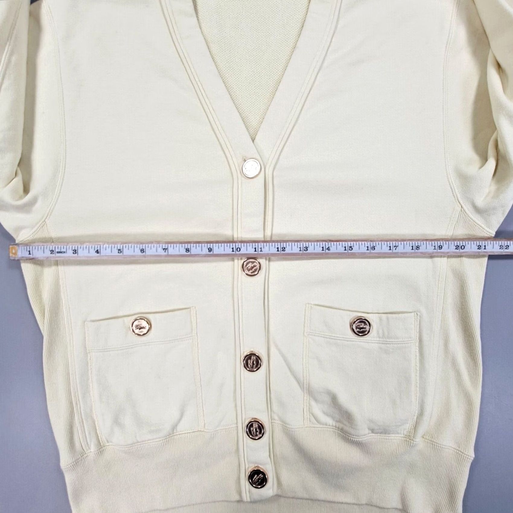 Lacoste Lacoste Cardigan Womens Yellow Button Front V-Neck Cotton Jumper 10 UK IT 38 Womens, Regular, Pockets Size L / US 10 / IT 46 - 5 Thumbnail