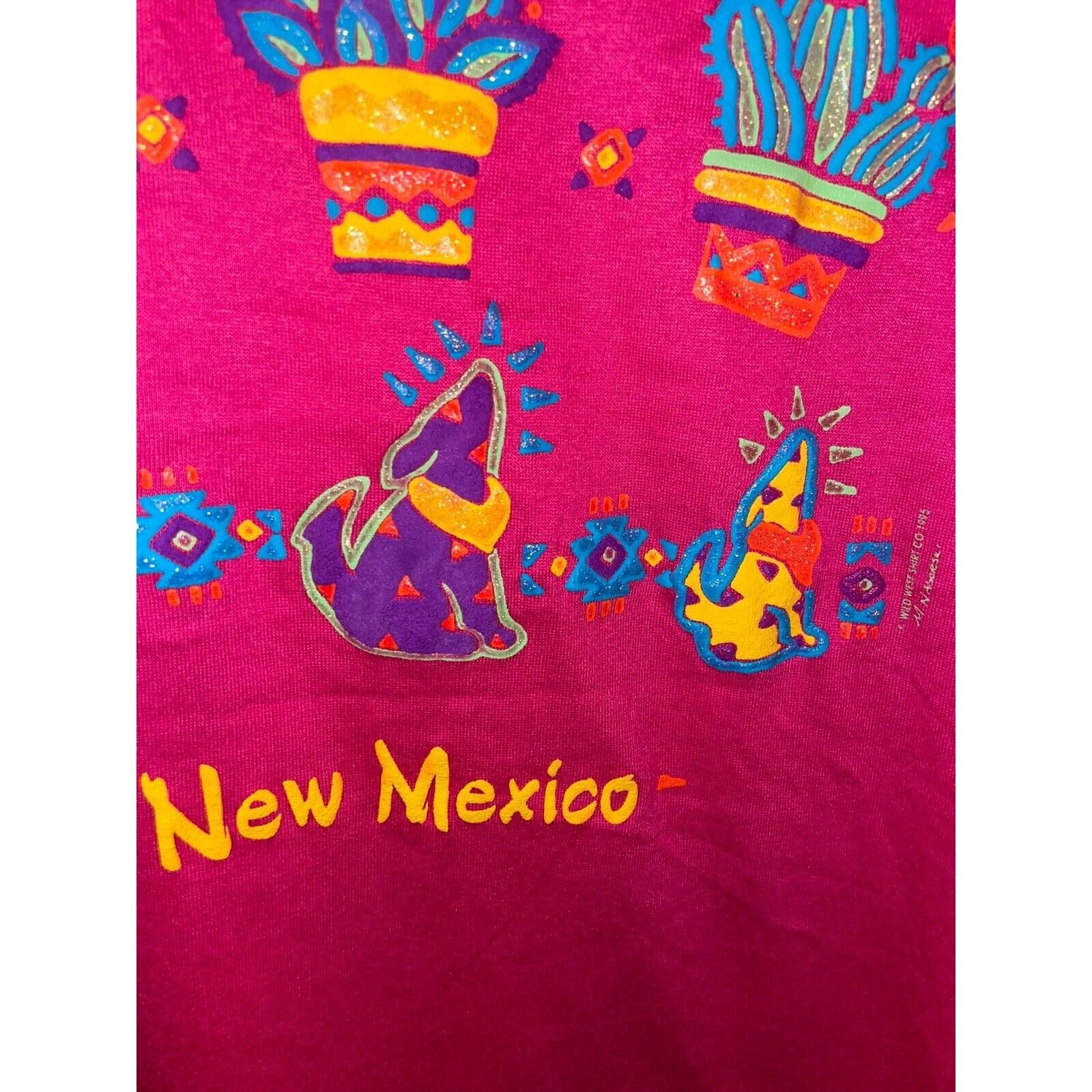 Jerzees Vintage New Mexico Shirt Wolf Coyote Native Art Tee Pink 90s Size US L / EU 52-54 / 3 - 6 Thumbnail