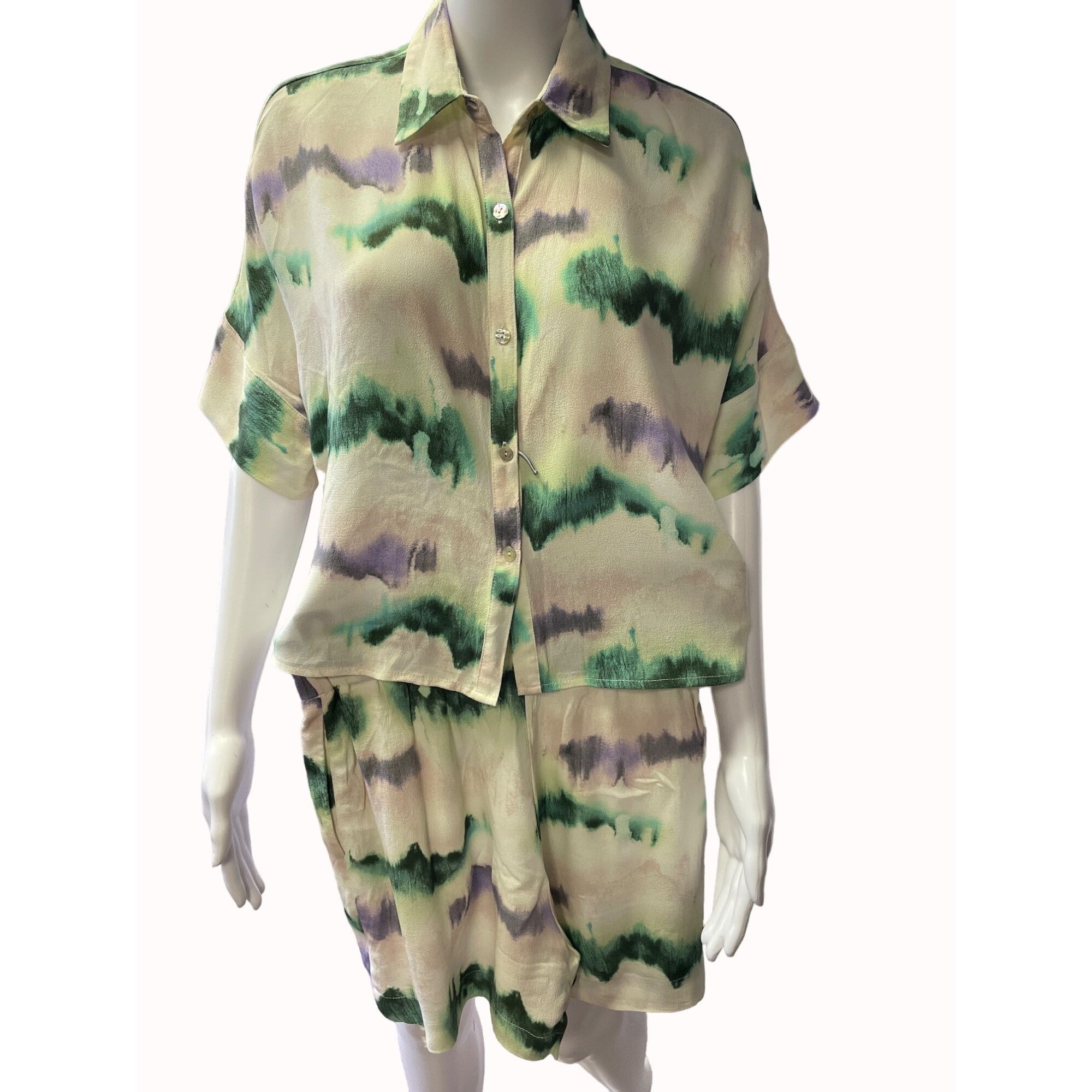 Other Zara Women's Cream Multi Color Shirt & Short Set Size XS SKU Size XS / US 0-2 / IT 36-38 - 1 Thumbnail