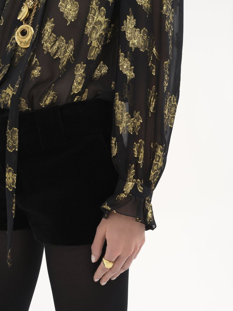 Chloe o1loc1c11125 Gathered Blouse in Black/Gold Size S / US 4 / IT 40 - 5 Thumbnail