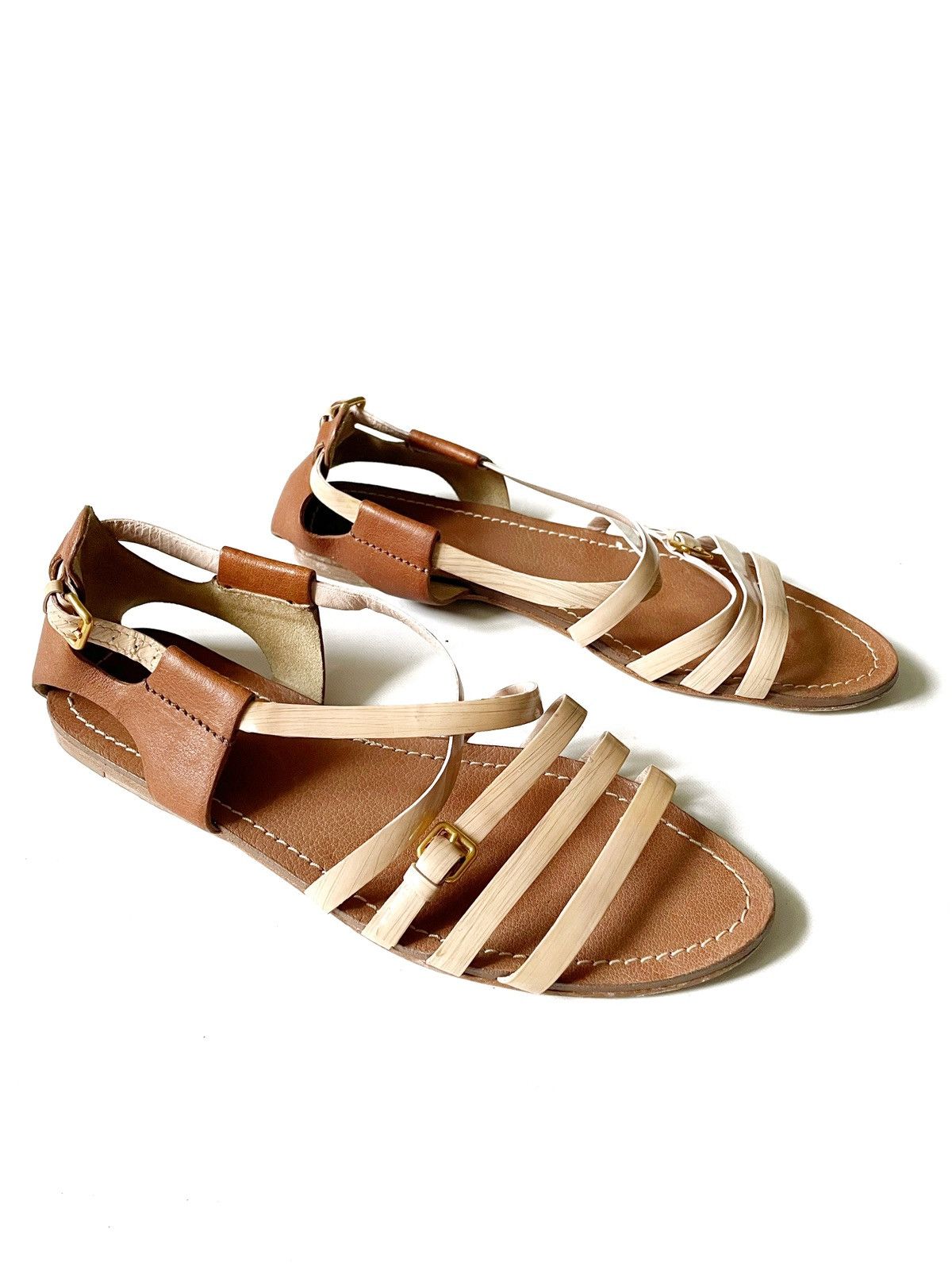 Miu Miu Miu Miu Leather Women Sandals Size 39 Beige & Brown Color Size US 9 / IT 39 - 2 Thumbnail