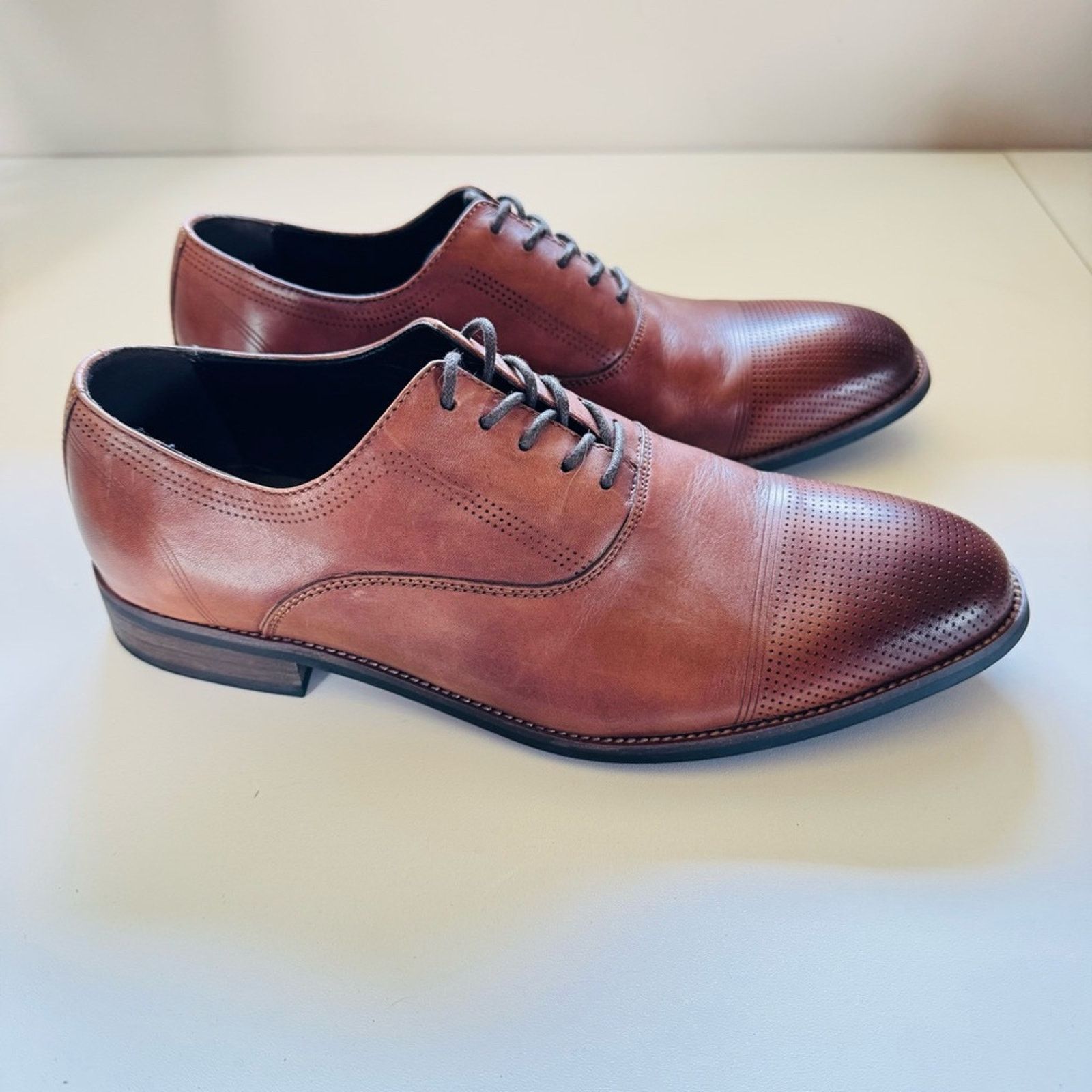 MENS KENNETH COLE Dark Brown Mahogany Leather Derby Oxford Lace Up Shoes 8.5 Kenneth Cole Brown Leather Lace Up Square Toe | Mercari main image 4