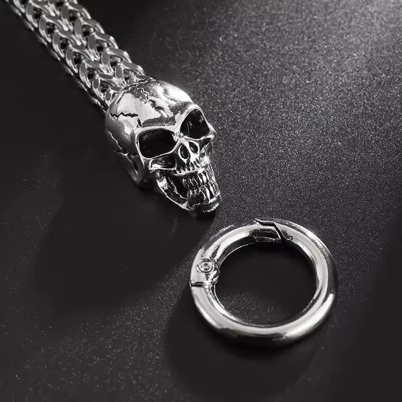 Jewelry × Vintage Gothic Punk Skull Skeleton Stainless Steel Bracelet Chain Size ONE SIZE - 3 Thumbnail