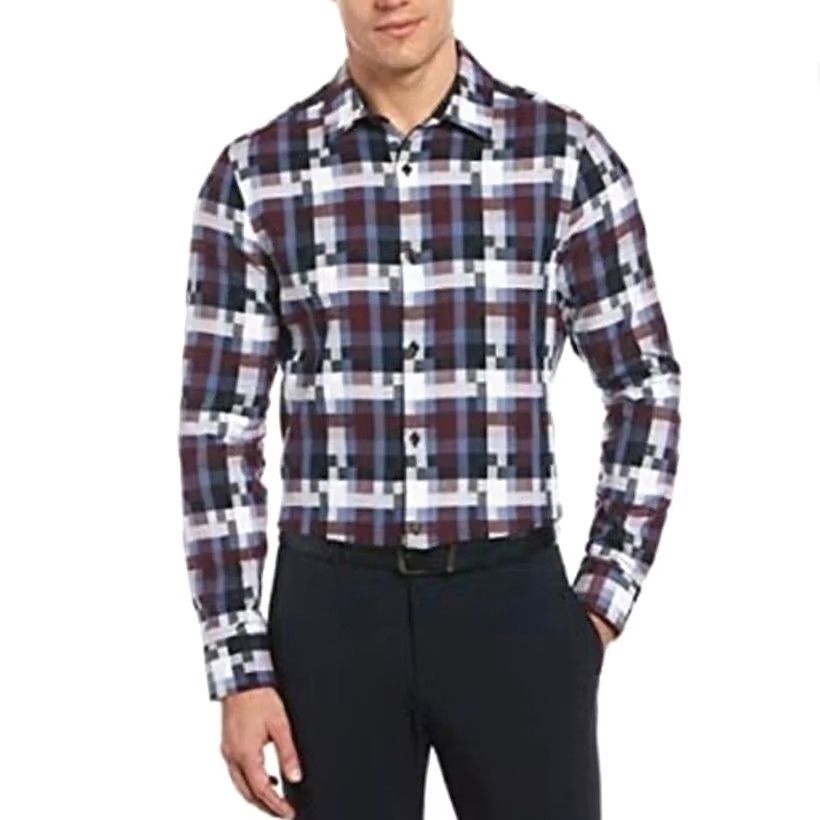 Perry Ellis Perry Ellis Shirt Mens 2XLT Red Men Square Plaid Long Sleeve Button Down Size Maroon Size US XXL / EU 58 / 5 - 2 Thumbnail