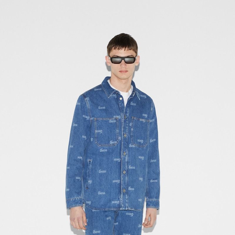 Gucci o1loc1c1125 792629 Denim Shirt With Lasered Gucci Detail Size US M / EU 48-50 / 2 - 7 Thumbnail