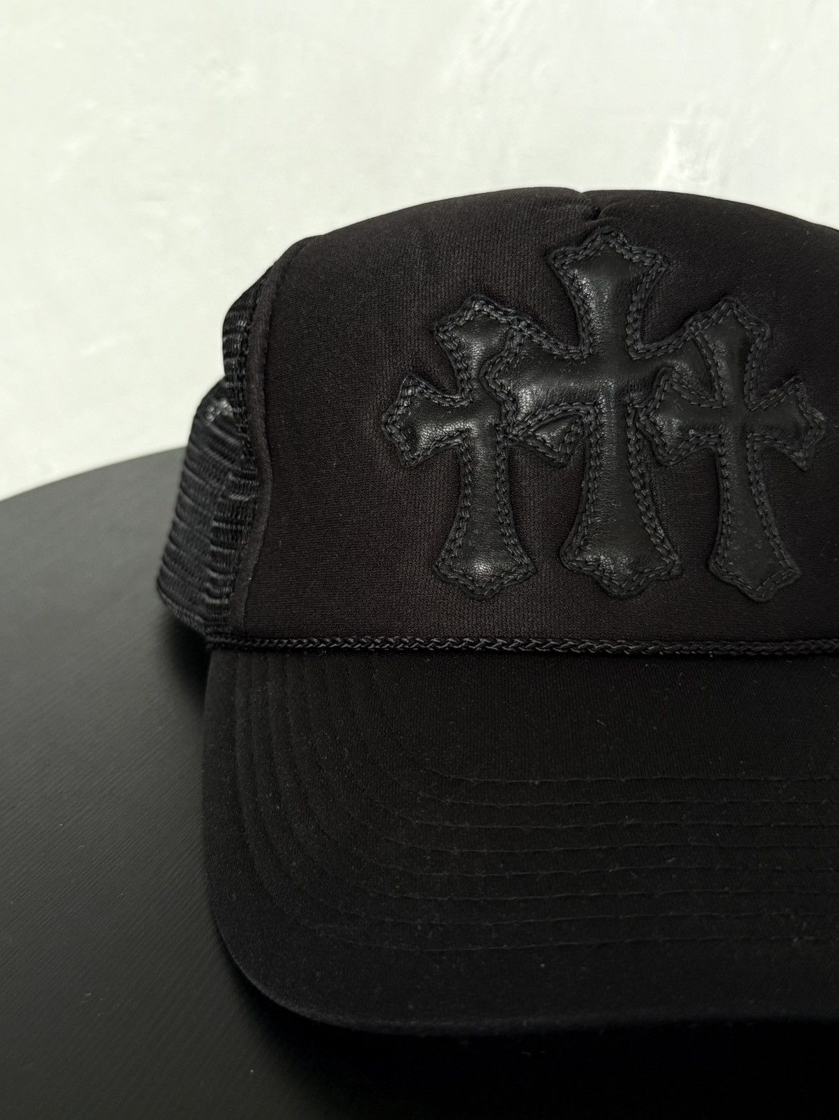 Chrome Hearts Rare 90s - Cemetery Leather Cross Trucker Hat Size ONE SIZE - 2 Thumbnail