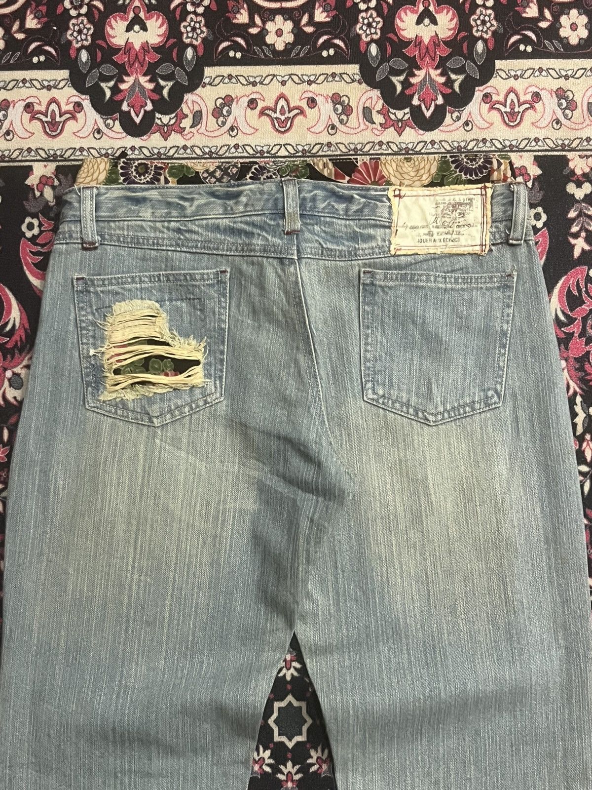 Japanese Brand Vintage Jouer Aux Echecs Double Waist Floral Distressed Jean Size US 30 / EU 46 - 6 Thumbnail