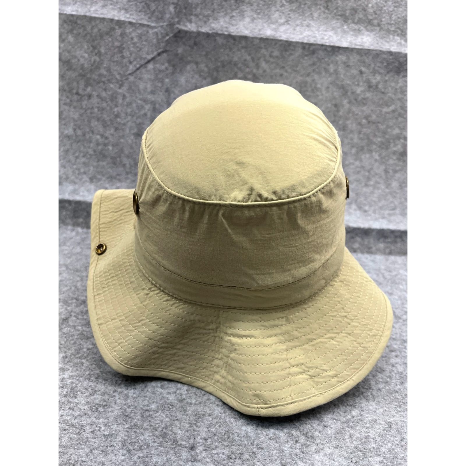 Vintage Ultimate Bucket Sun Hat 7 1/4 Beige Nylon 3 Ply Supplex Camp Made USA Adult Size ONE SIZE - 6 Thumbnail