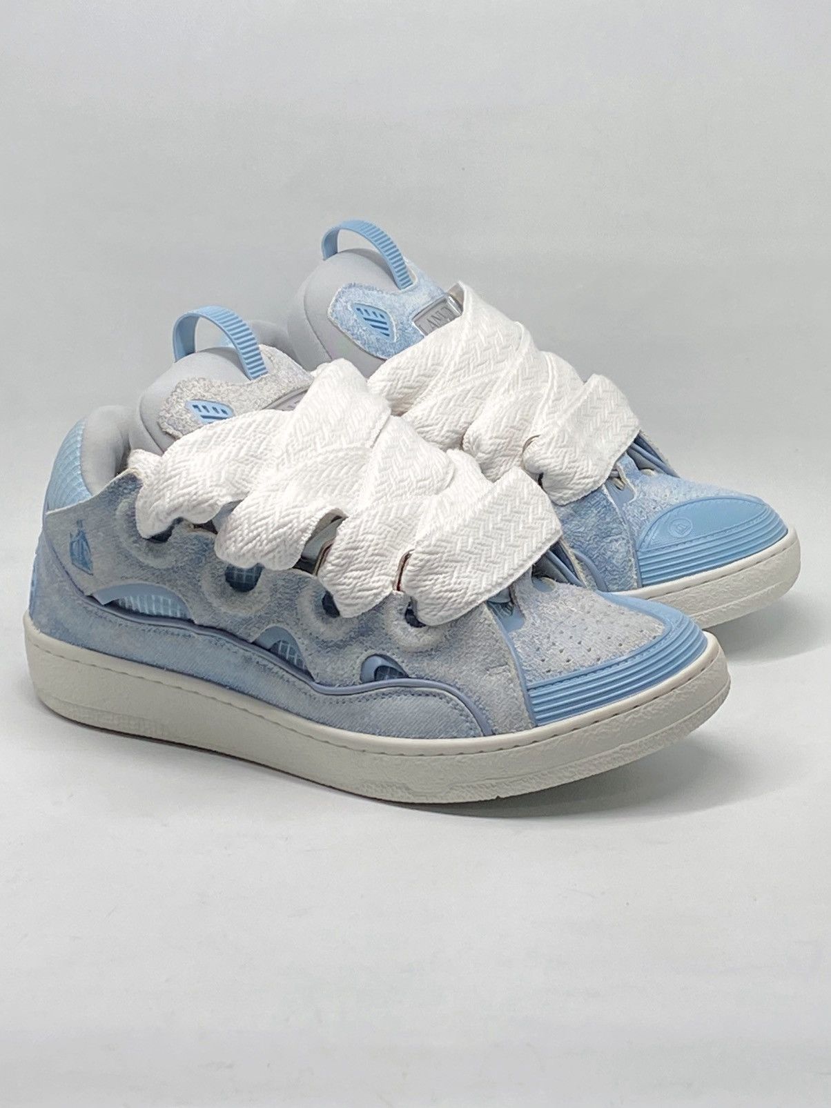 Lanvin Lanvin Unisex Curb Denim-Effect Leather Sneakers size 40 Size US 10 / IT 40 - 3 Thumbnail