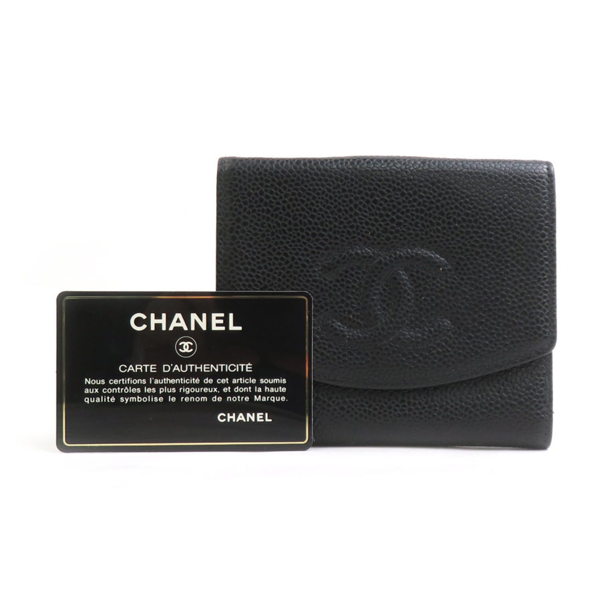CHANEL Bi-fold Wallet in Caviar Leather Black Women's Free Shipping e61546a