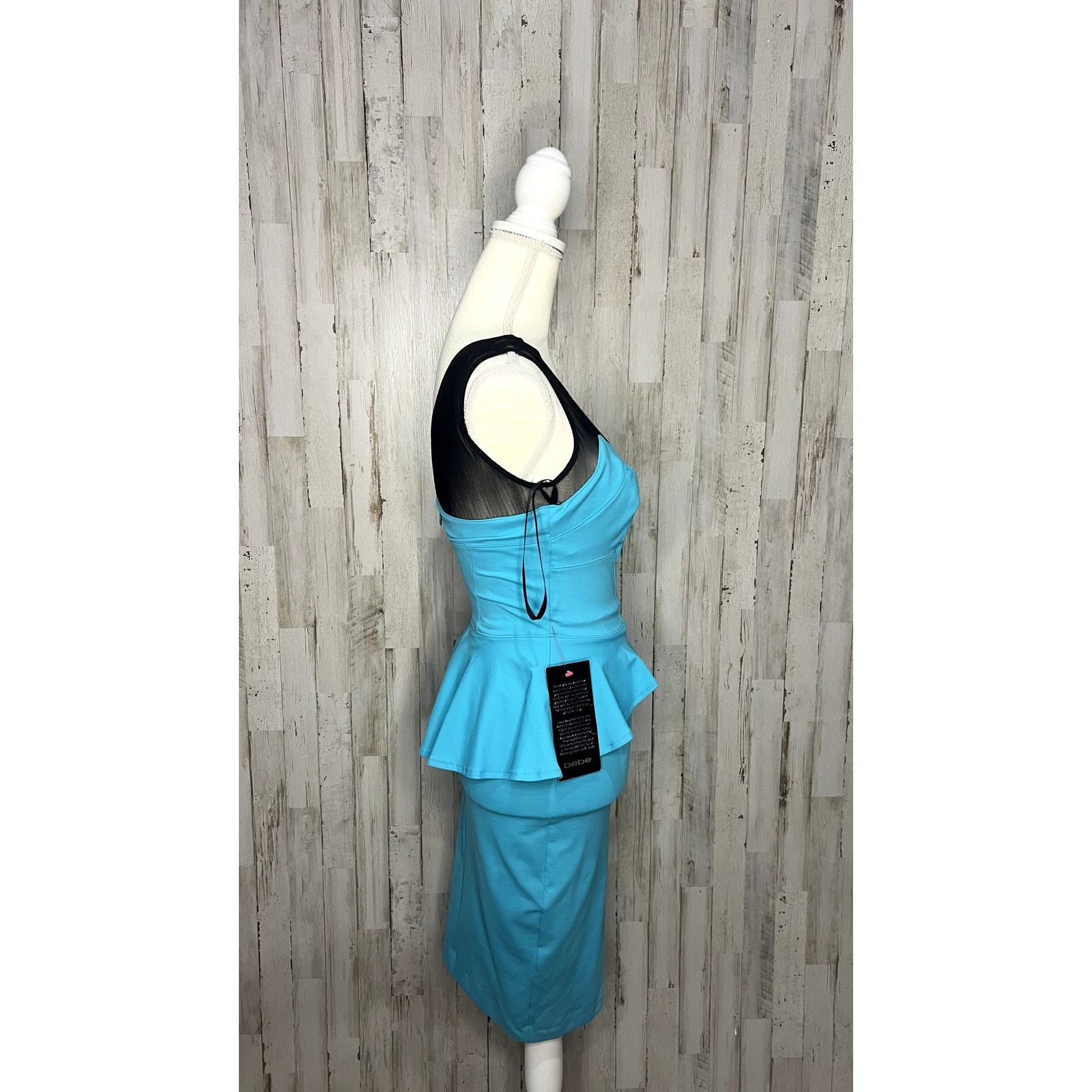 Bebe NWT Bebe Blue Mesh Yoke Sleeveless Peplum Midi Dress XS Size XS / US 0-2 / IT 36-38 - 3 Thumbnail