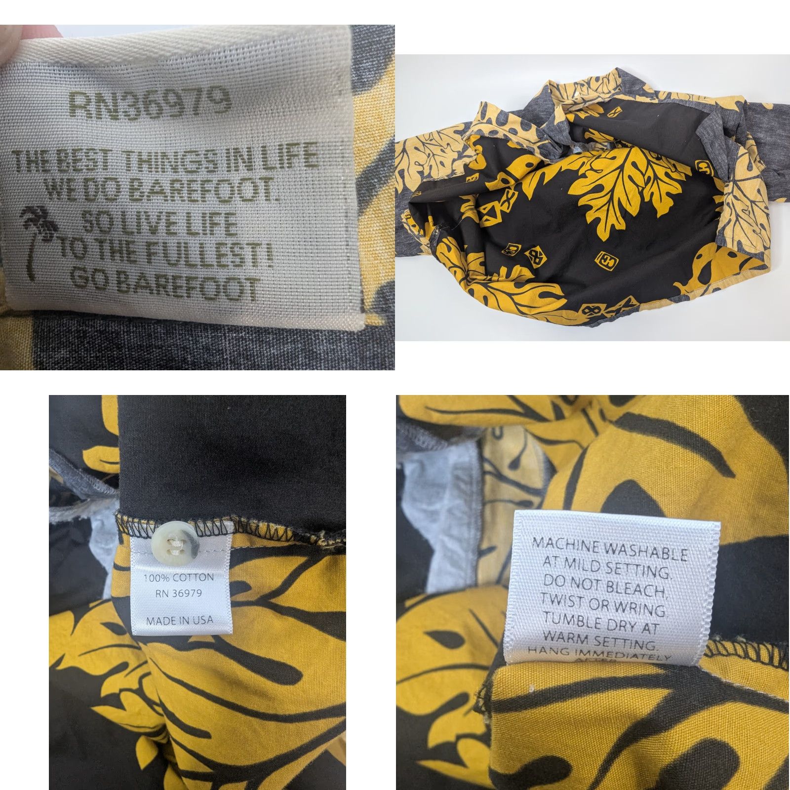 Vivobarefoot VTG Go Barefoot Shirt Mens Large Yellow Palm Reverse Hawaiian Aloha Collar Button-Up Short Sleeve Floral Pattern Made In Hawaii Tropical Vintage: No Size US L / EU 52-54 / 3 - 8 Thumbnail
