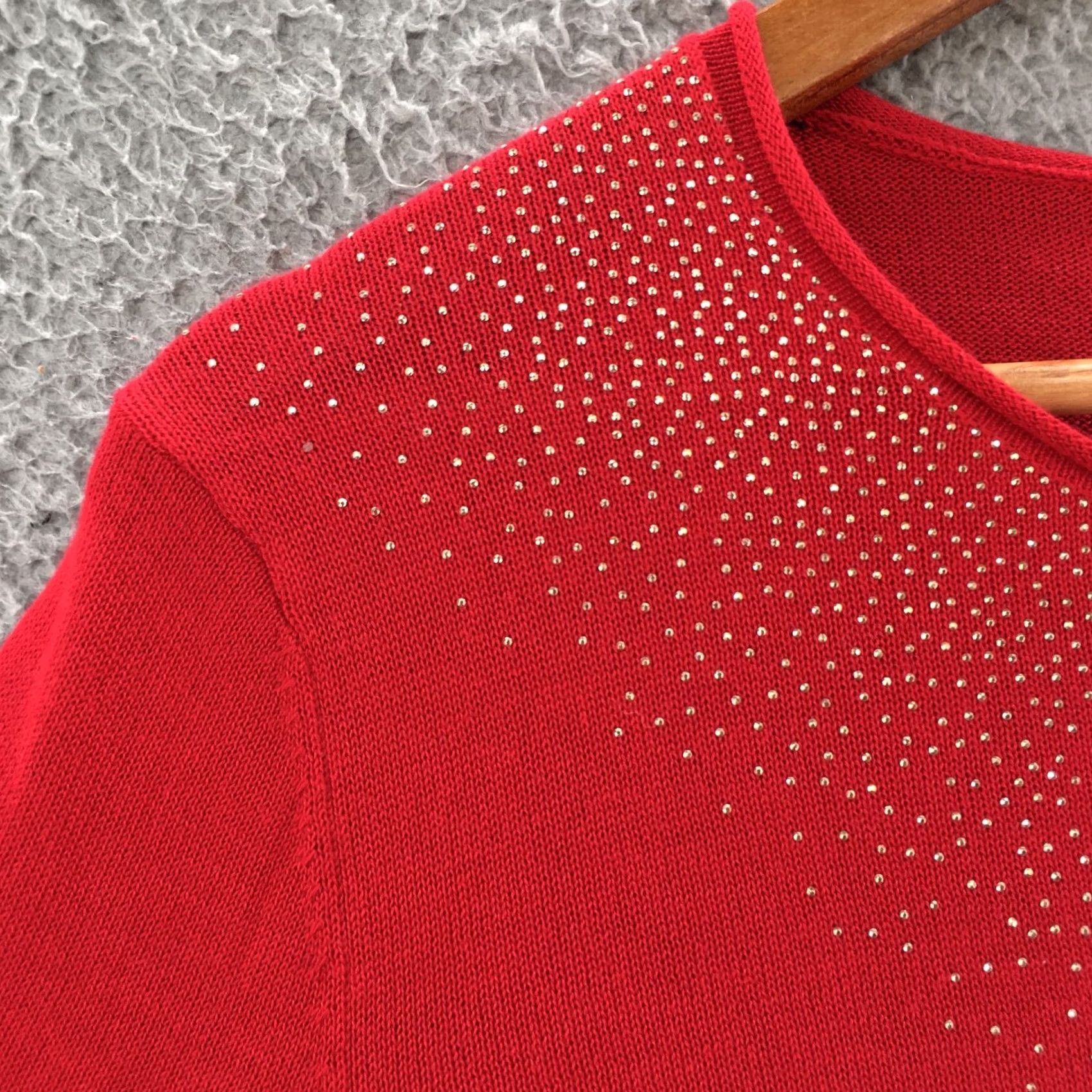 Calvin Klein Calvin Klein Collection Knit Tee Top Womens XL Red Cotton Blend Sequins Round Neck Pullover Shirt Womens XL Red Sequins Knit Tee Top Size XL / US 12-14 / IT 48-50 - 5 Thumbnail