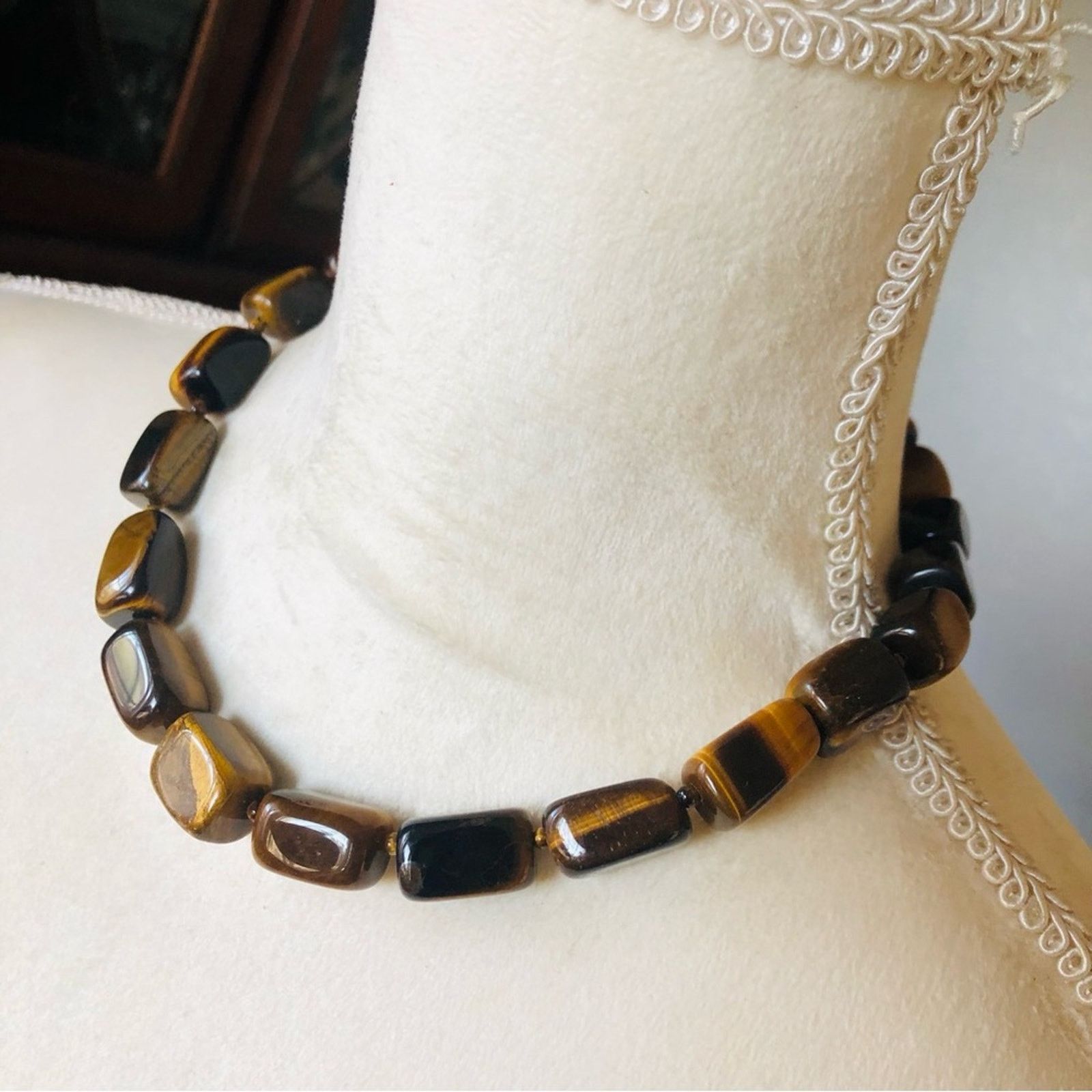Vintage Vintage chunky polished genuine tiger eye stone 925 necklace Size ONE SIZE - 4 Thumbnail