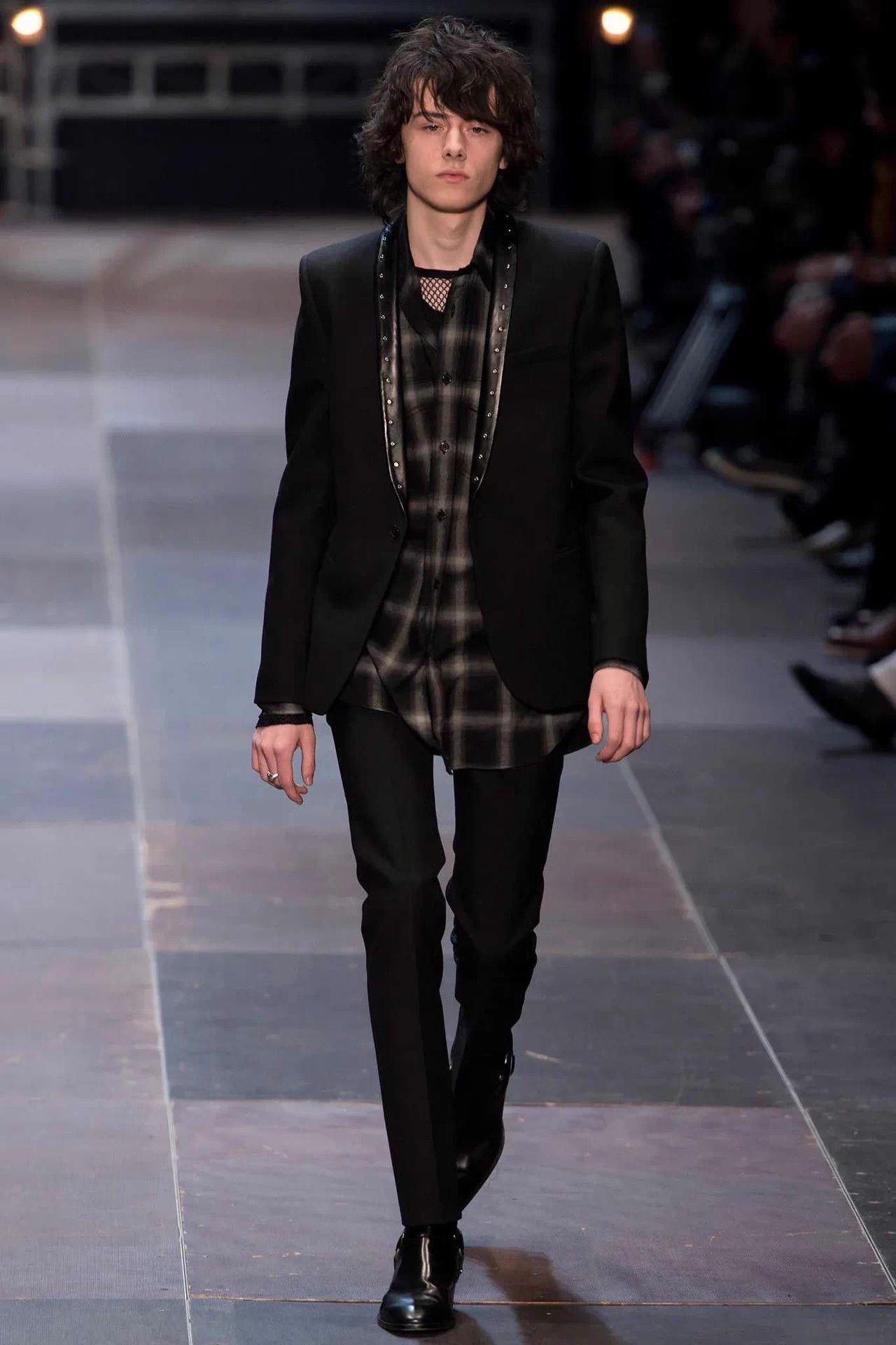 Saint Laurent Paris Saint Laurent FW13 Leather Collar Studded Wool Blazer 46 Size 46S - 2 Thumbnail