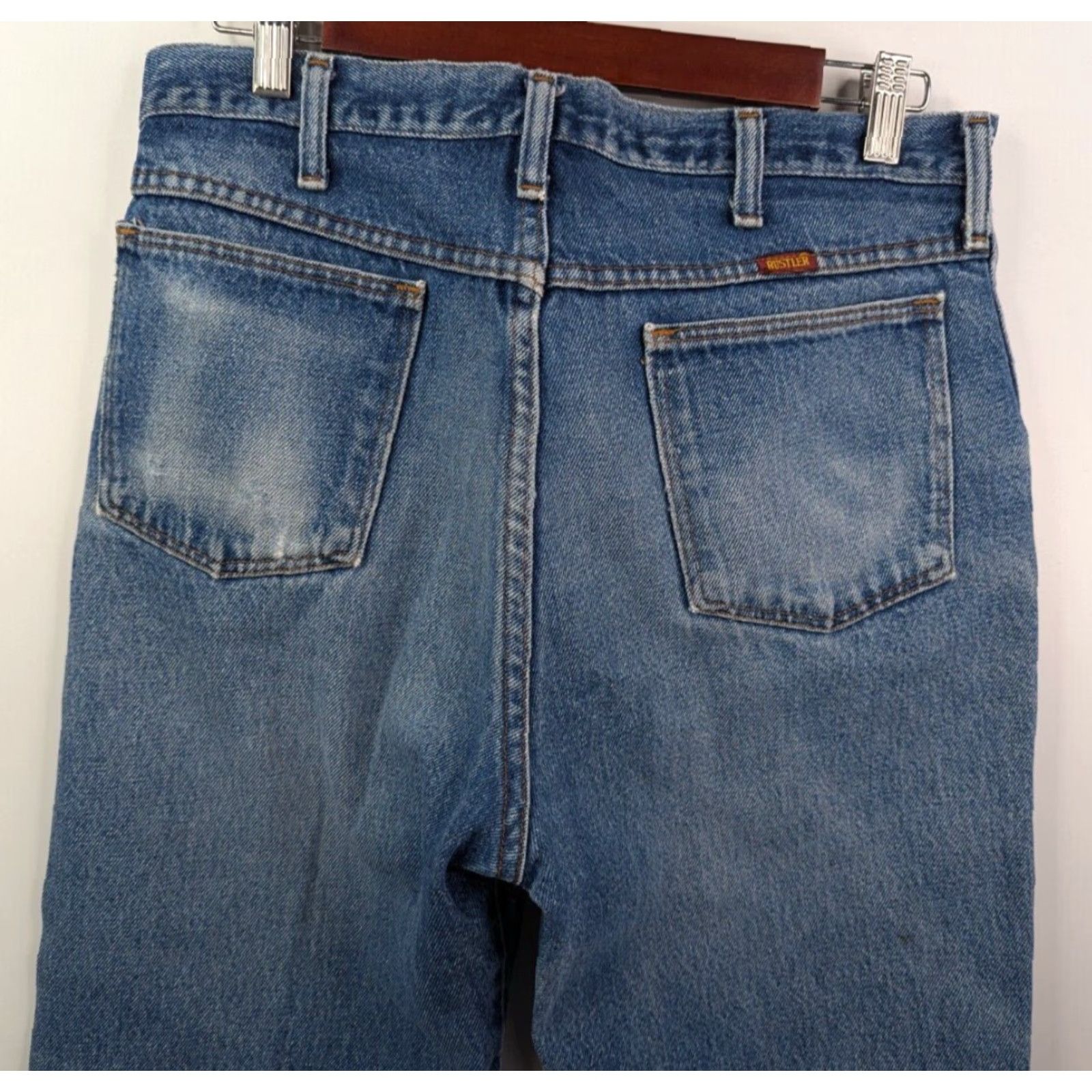 Denime Rustler Jeans 32x28 Regular Straight Denim Jeans Mens Blue Distressed Vintage Workwear 90s Grunge Streetwear Size US 32 / EU 48 - 5 Thumbnail