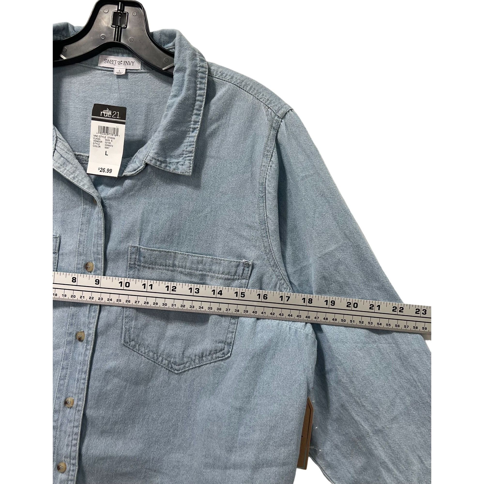 Other Sweet Envy - Women's Chambray Long Sleeve Button Down Shirt Size L / US 10 / IT 46 - 3 Thumbnail