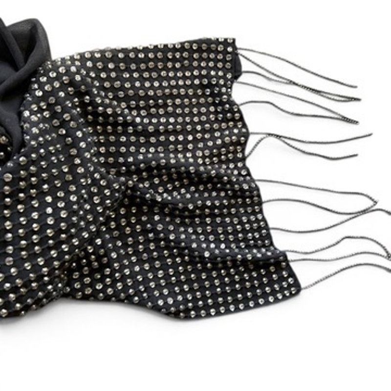 Haute Hippie Haute Hippie Runway Silk Bead Chain Fringe Scarf Black 2009 Size ONE SIZE - 2 Thumbnail
