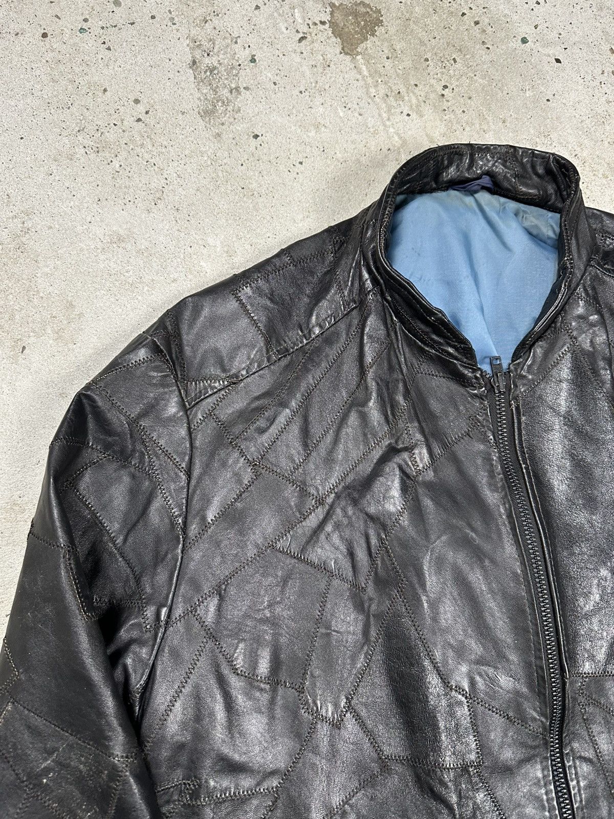 Vintage Vintage 90s Black Patchwork Bomber Leather Jacket Size US M / EU 48-50 / 2 - 6 Thumbnail