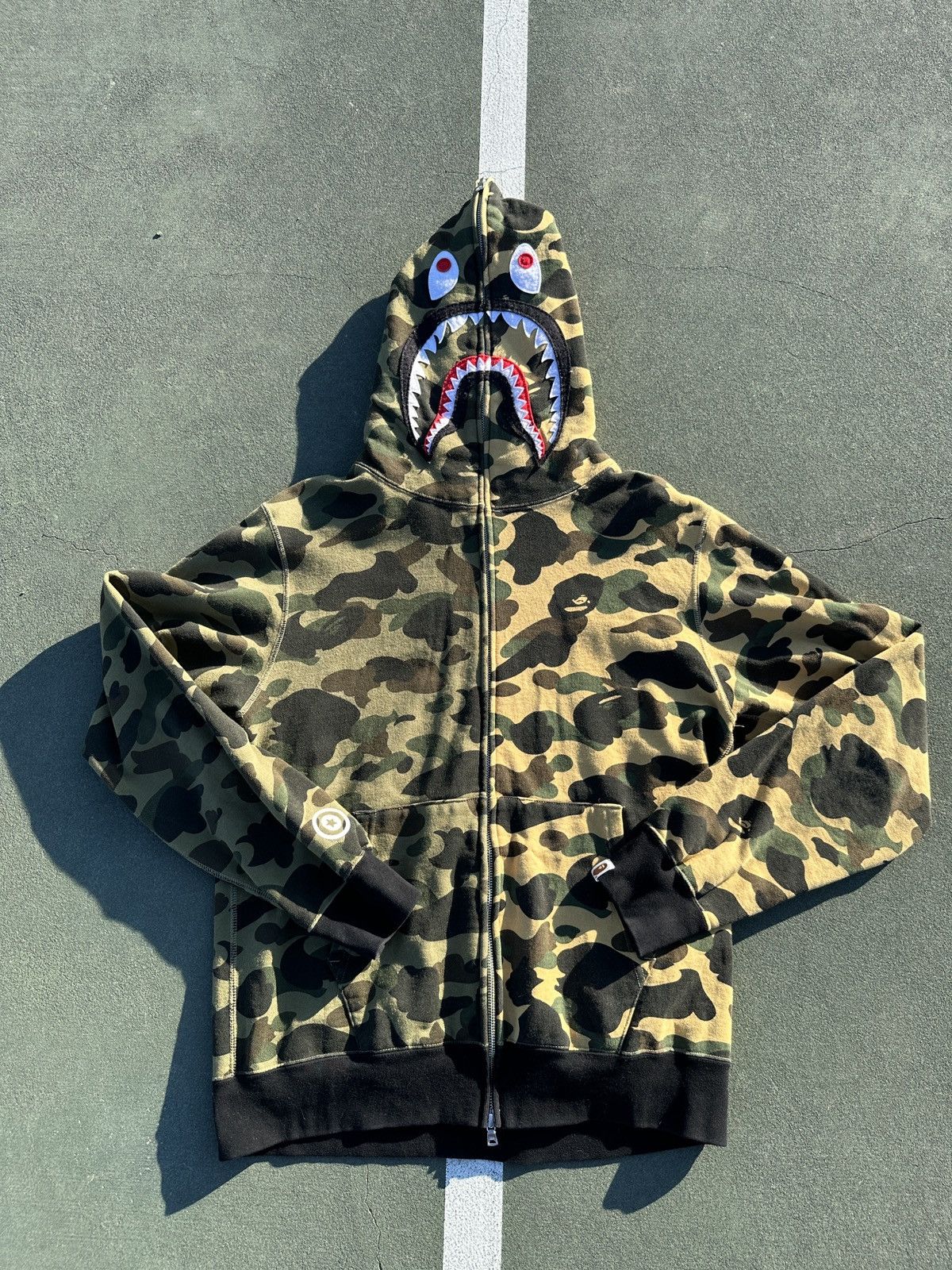 image of Bape 1St Camo Half Shark Full Zip Hoodie in Green, Men's (Size XL)